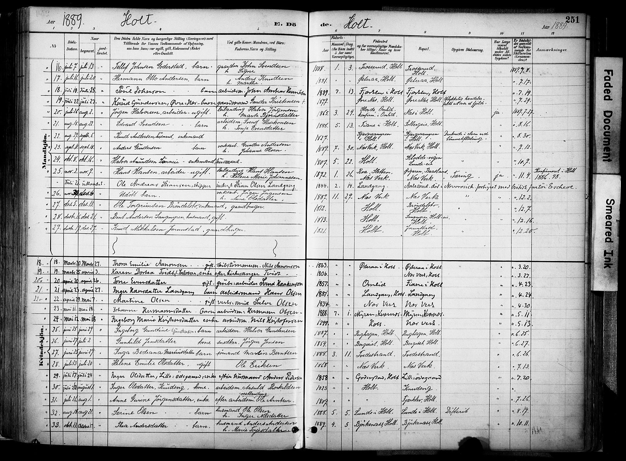 Holt sokneprestkontor, AV/SAK-1111-0021/F/Fa/L0012: Parish register (official) no. A 12, 1885-1907, p. 251