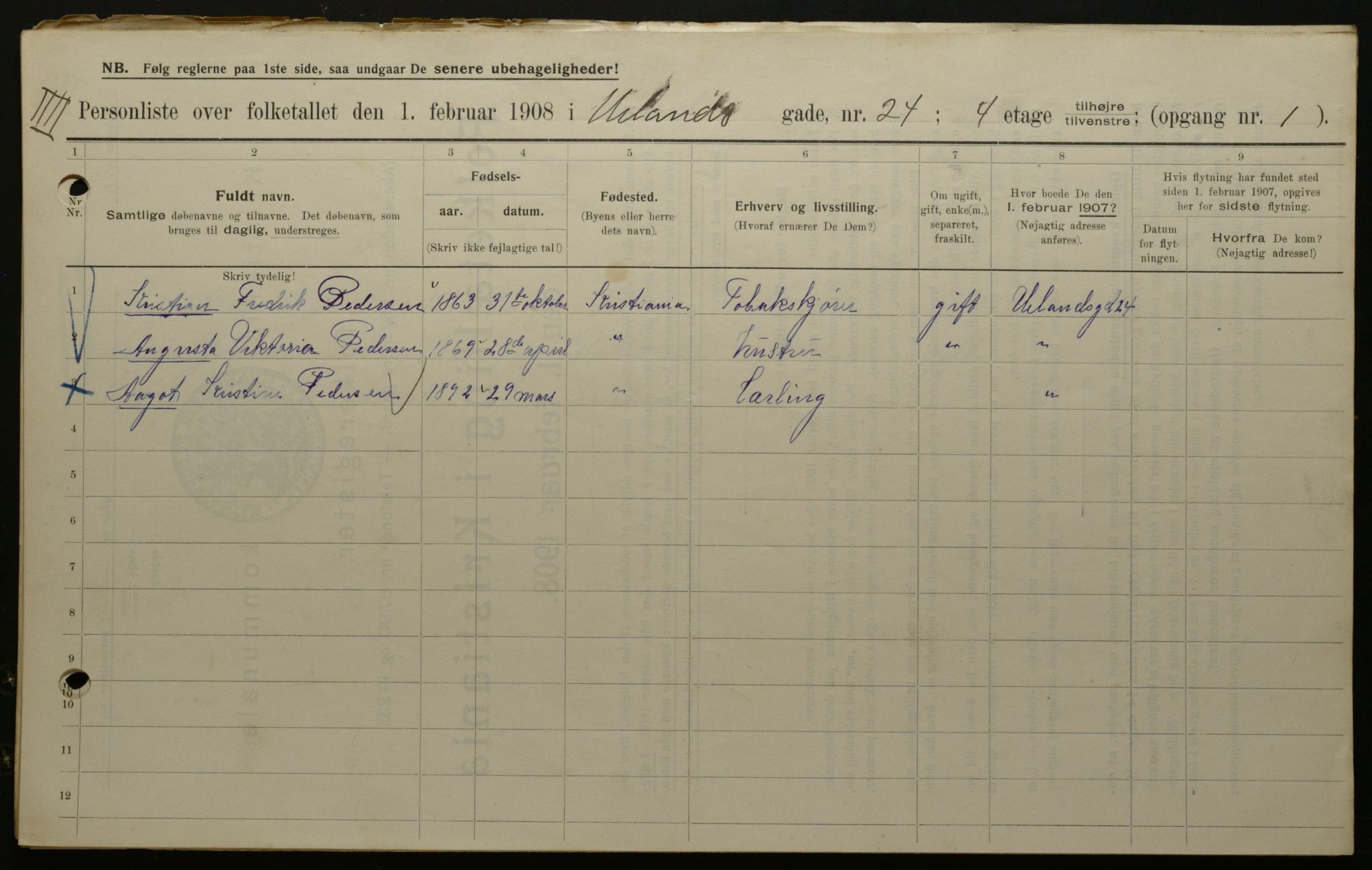 OBA, Municipal Census 1908 for Kristiania, 1908, p. 106588