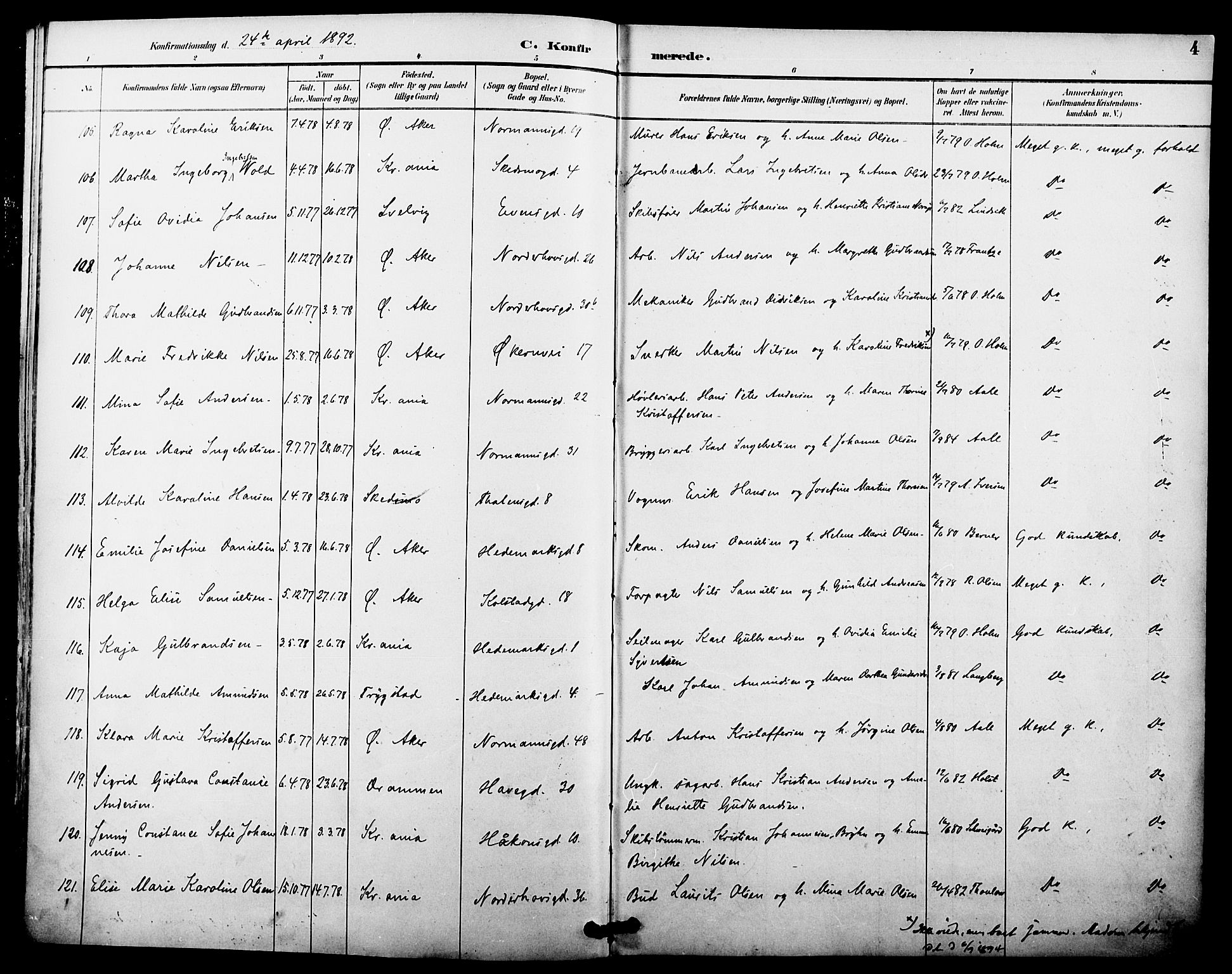 Kampen prestekontor Kirkebøker, AV/SAO-A-10853/F/Fa/L0008: Parish register (official) no. I 8, 1892-1902, p. 4