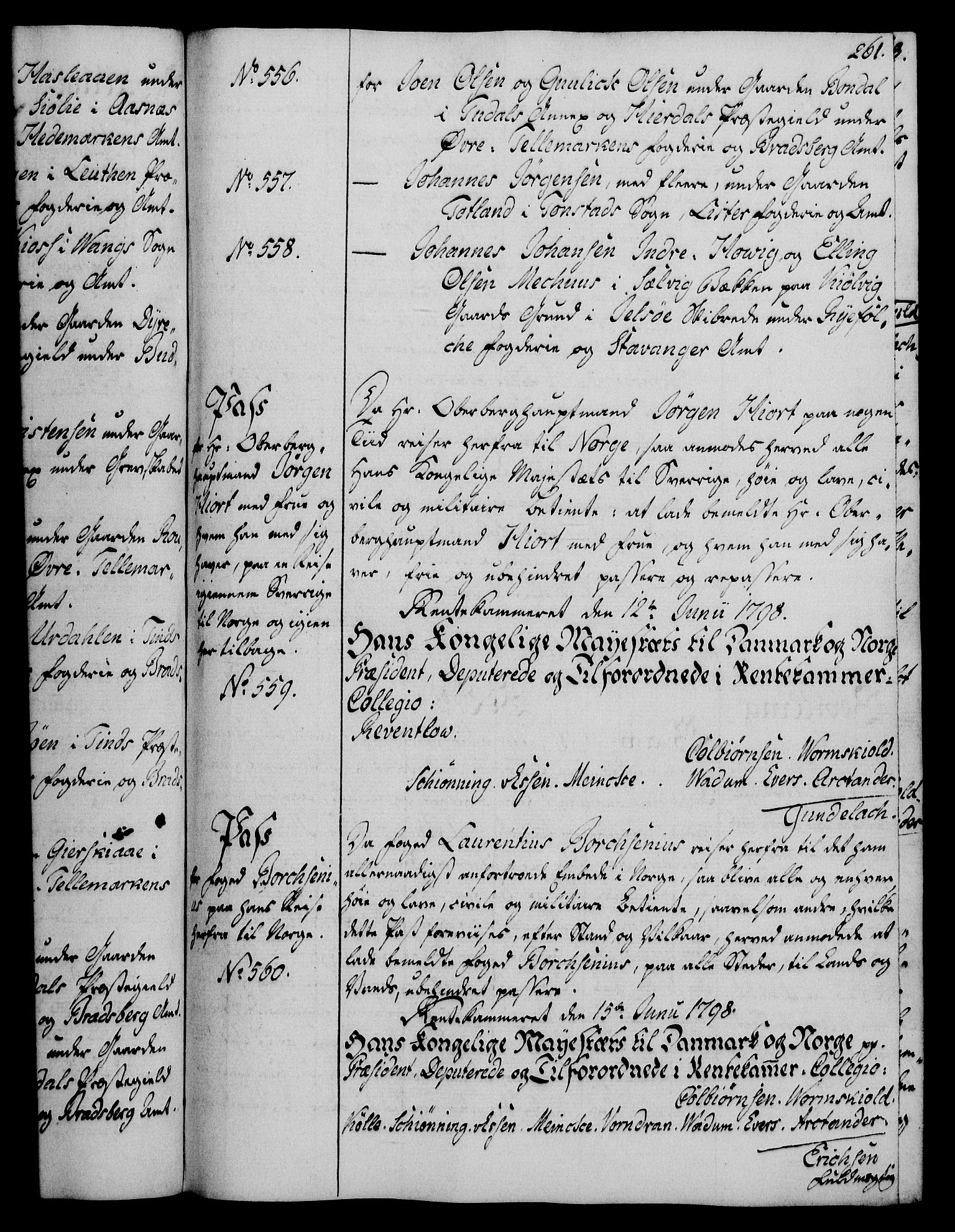 Rentekammeret, Kammerkanselliet, RA/EA-3111/G/Gg/Gga/L0016: Norsk ekspedisjonsprotokoll med register (merket RK 53.16), 1794-1800, p. 261