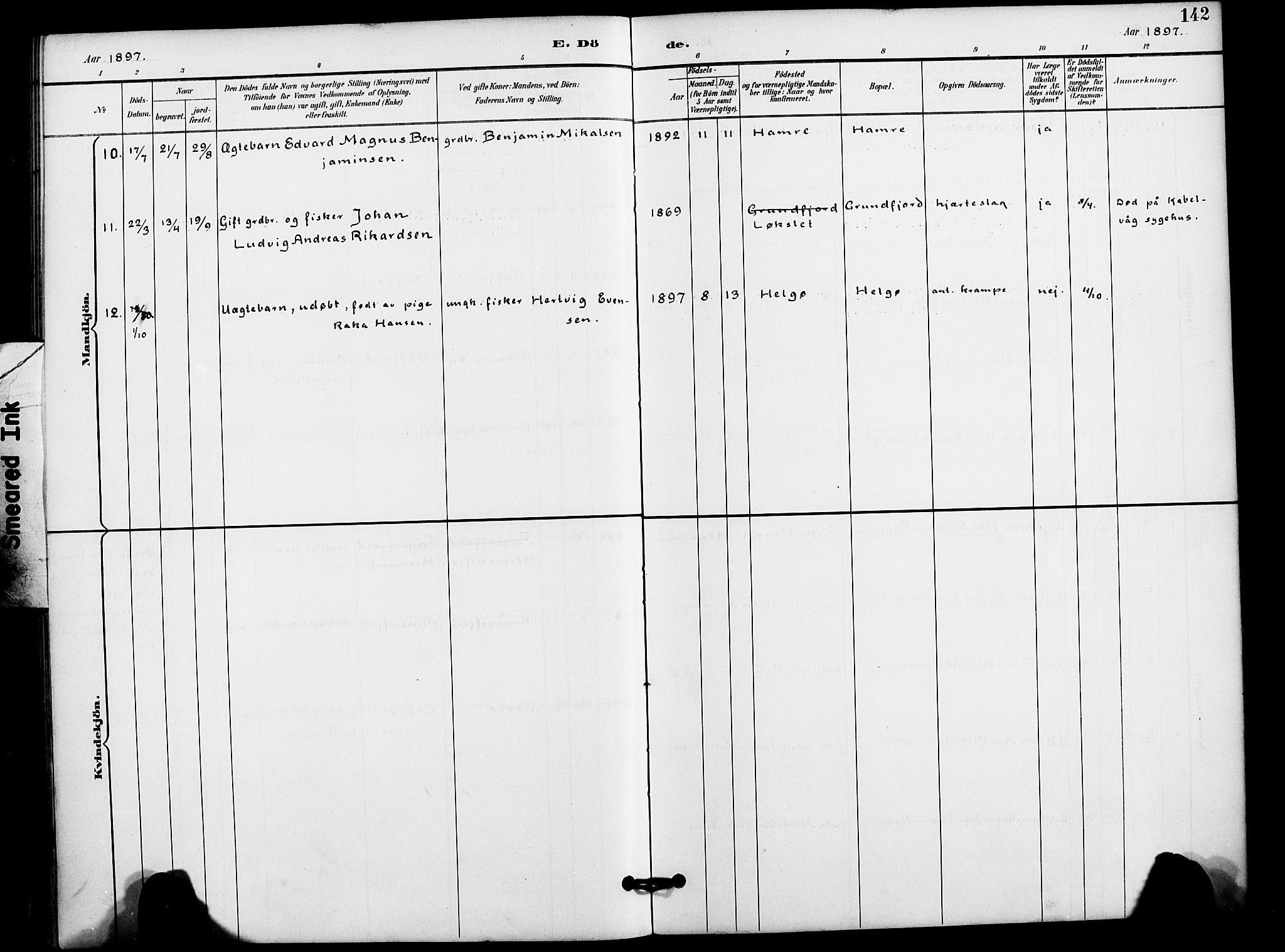 Karlsøy sokneprestembete, SATØ/S-1299/H/Ha/Haa/L0012kirke: Parish register (official) no. 12, 1892-1902, p. 142