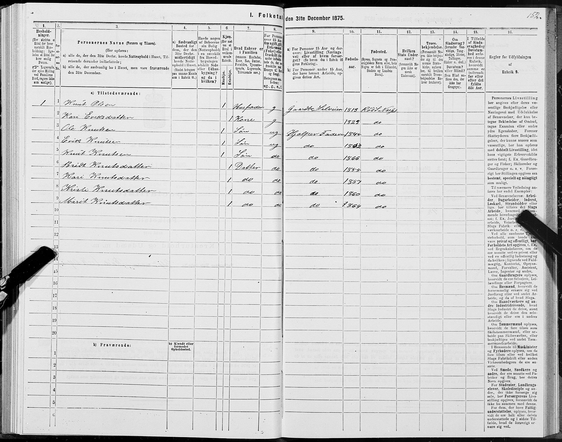 SAT, 1875 census for 1543P Nesset, 1875, p. 1152