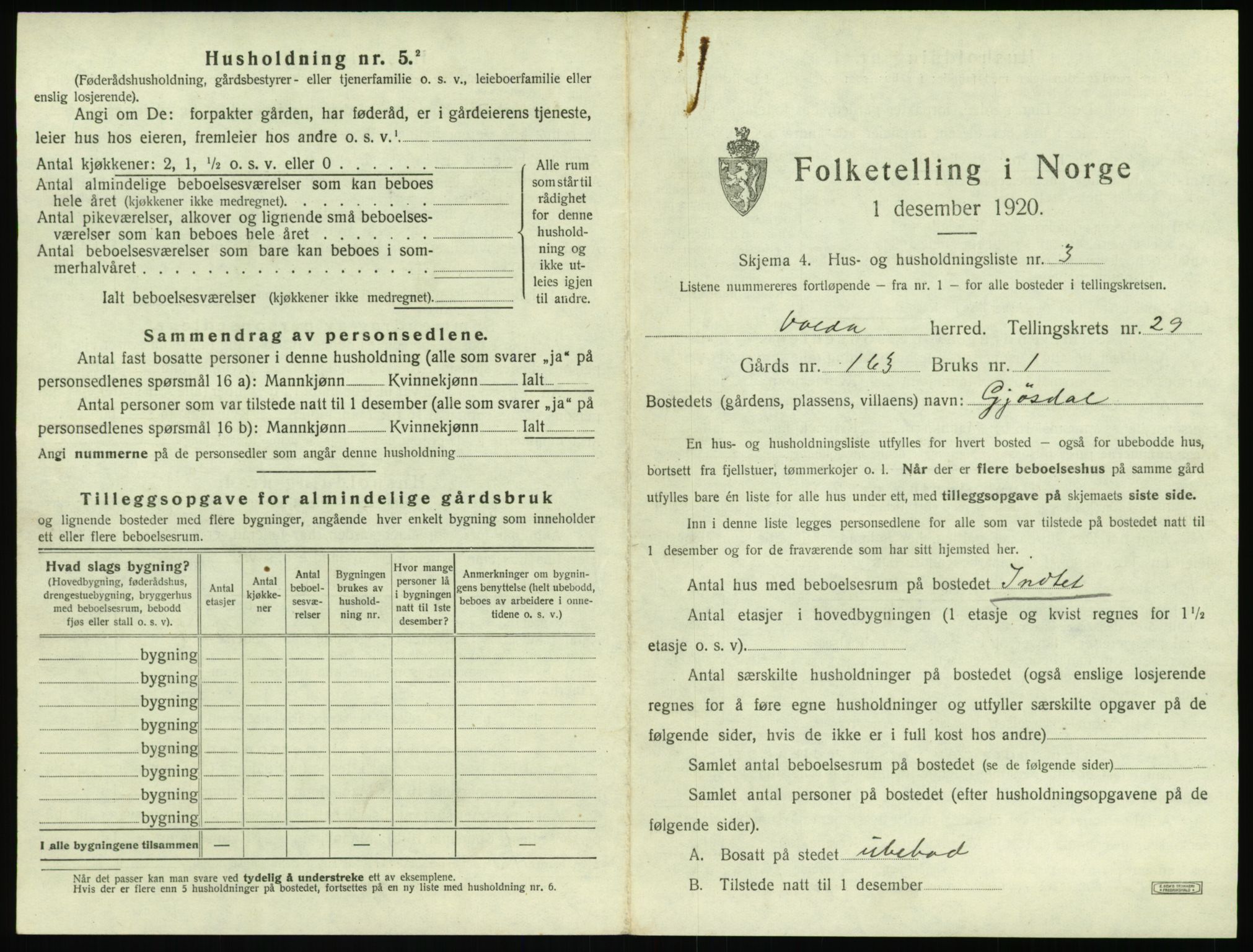 SAT, 1920 census for Volda, 1920, p. 1818