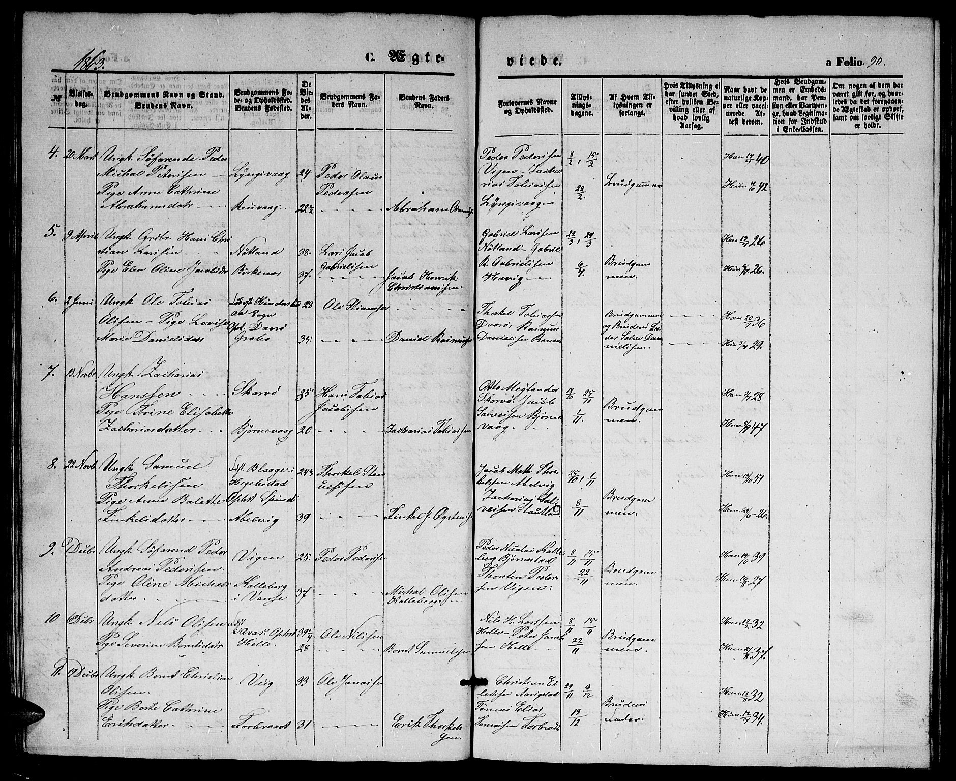 Herad sokneprestkontor, SAK/1111-0018/F/Fb/Fbb/L0002: Parish register (copy) no. B 2, 1853-1871, p. 90
