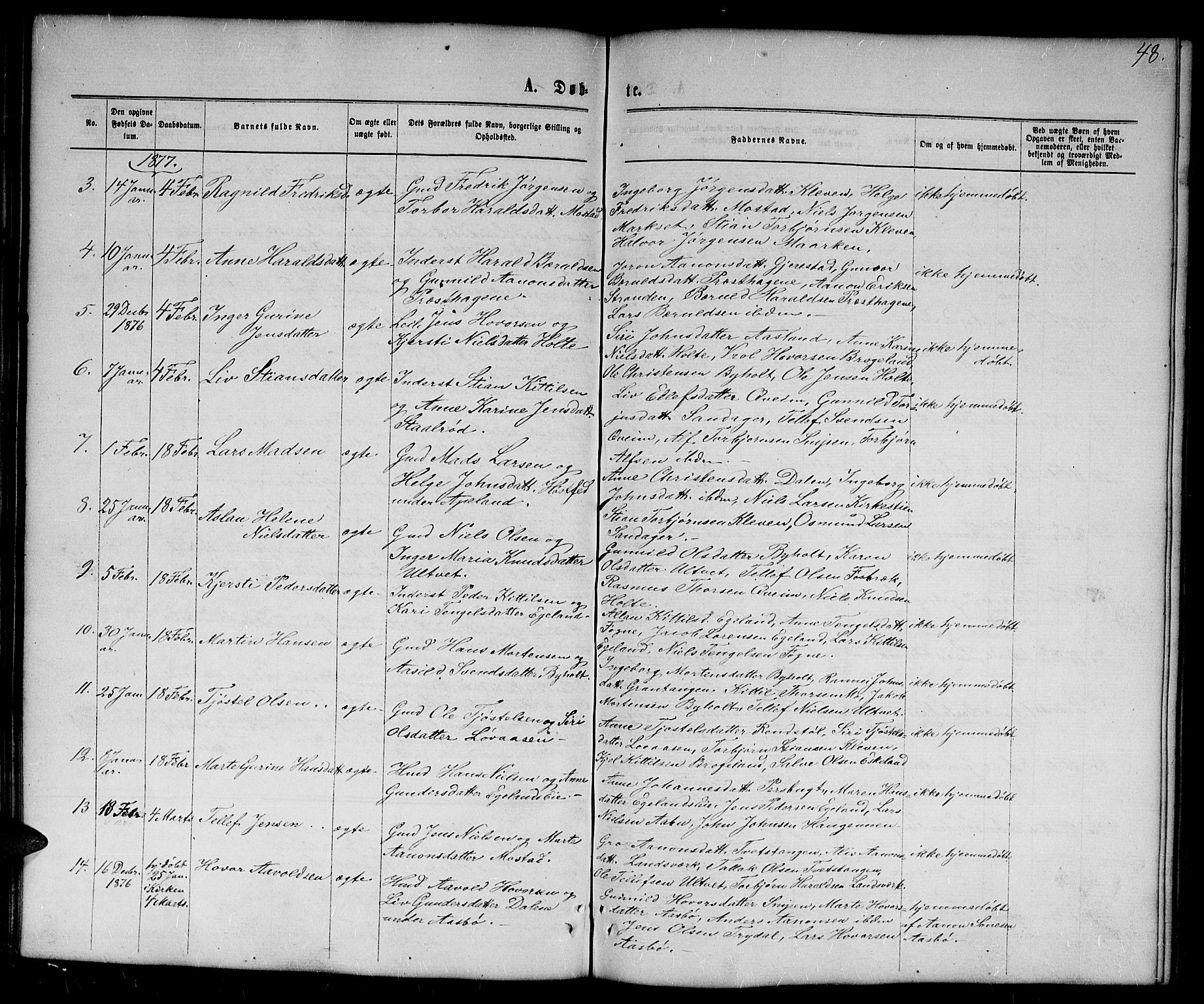 Gjerstad sokneprestkontor, SAK/1111-0014/F/Fb/Fba/L0006: Parish register (copy) no. B 6, 1868-1890, p. 48