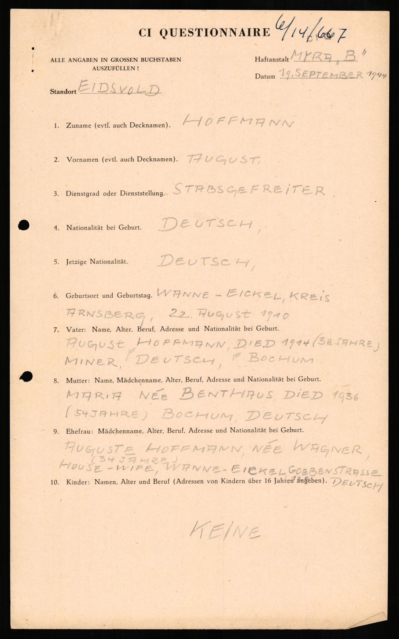 Forsvaret, Forsvarets overkommando II, AV/RA-RAFA-3915/D/Db/L0013: CI Questionaires. Tyske okkupasjonsstyrker i Norge. Tyskere., 1945-1946, p. 337