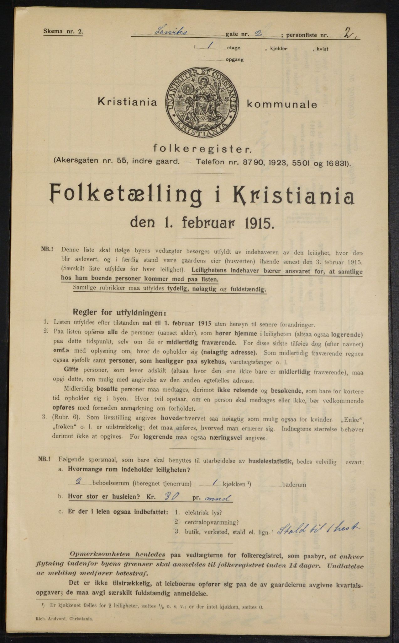 OBA, Municipal Census 1915 for Kristiania, 1915, p. 56595