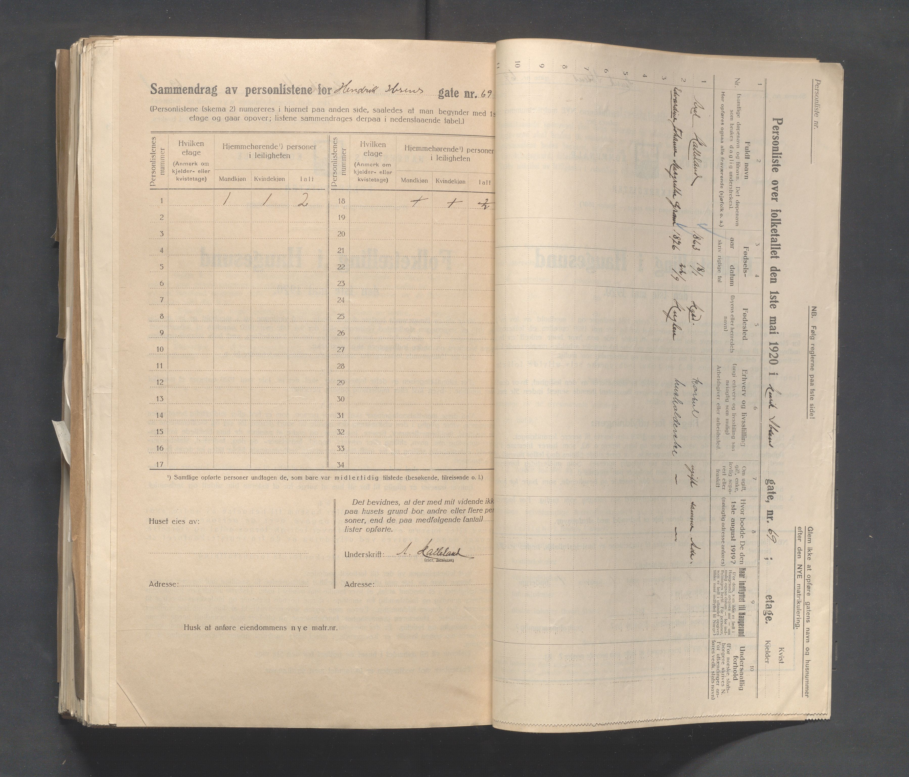 IKAR, Local census 1.5.1920 for Haugesund, 1920, p. 1453