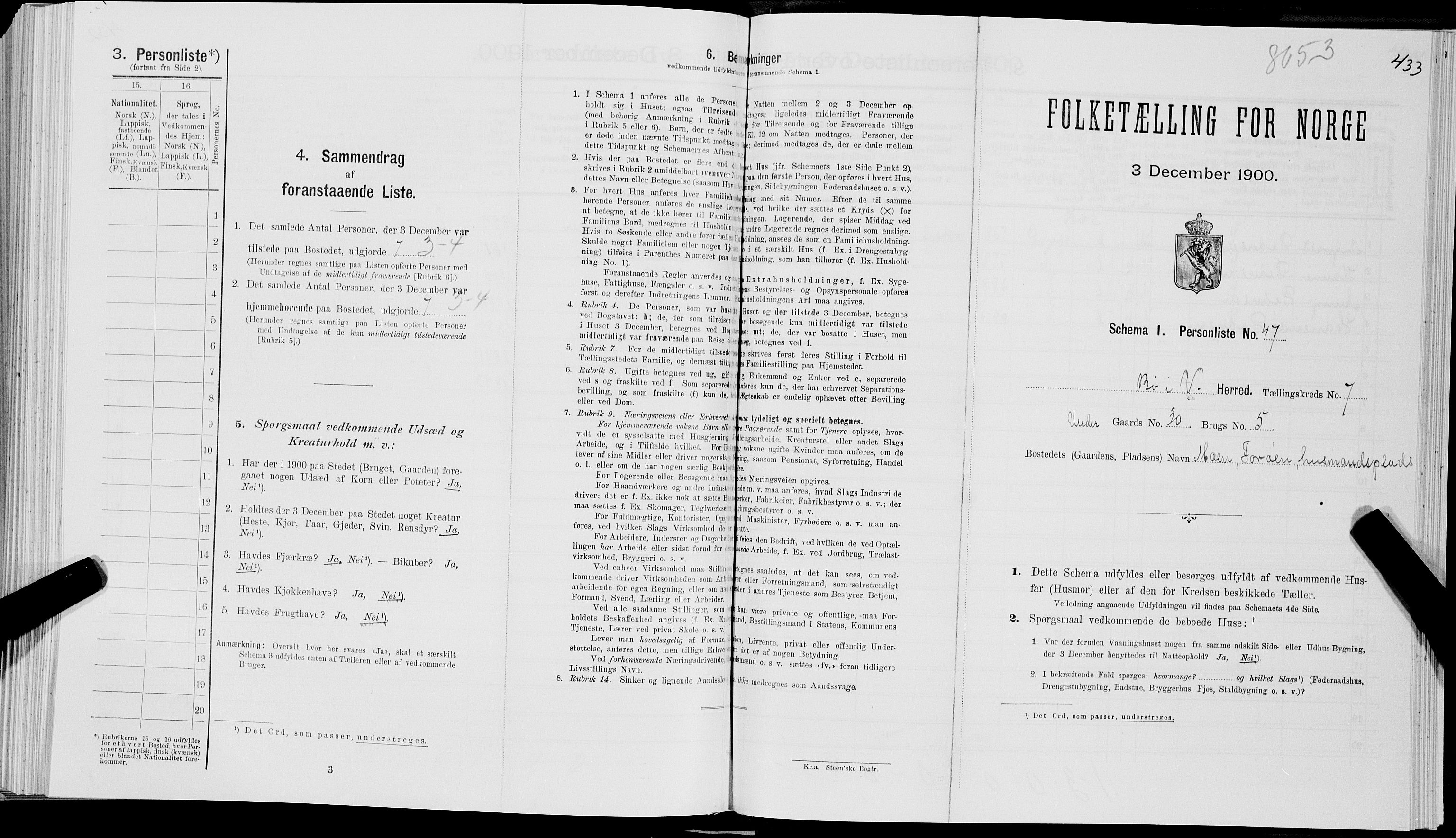 SAT, 1900 census for Bø, 1900, p. 844