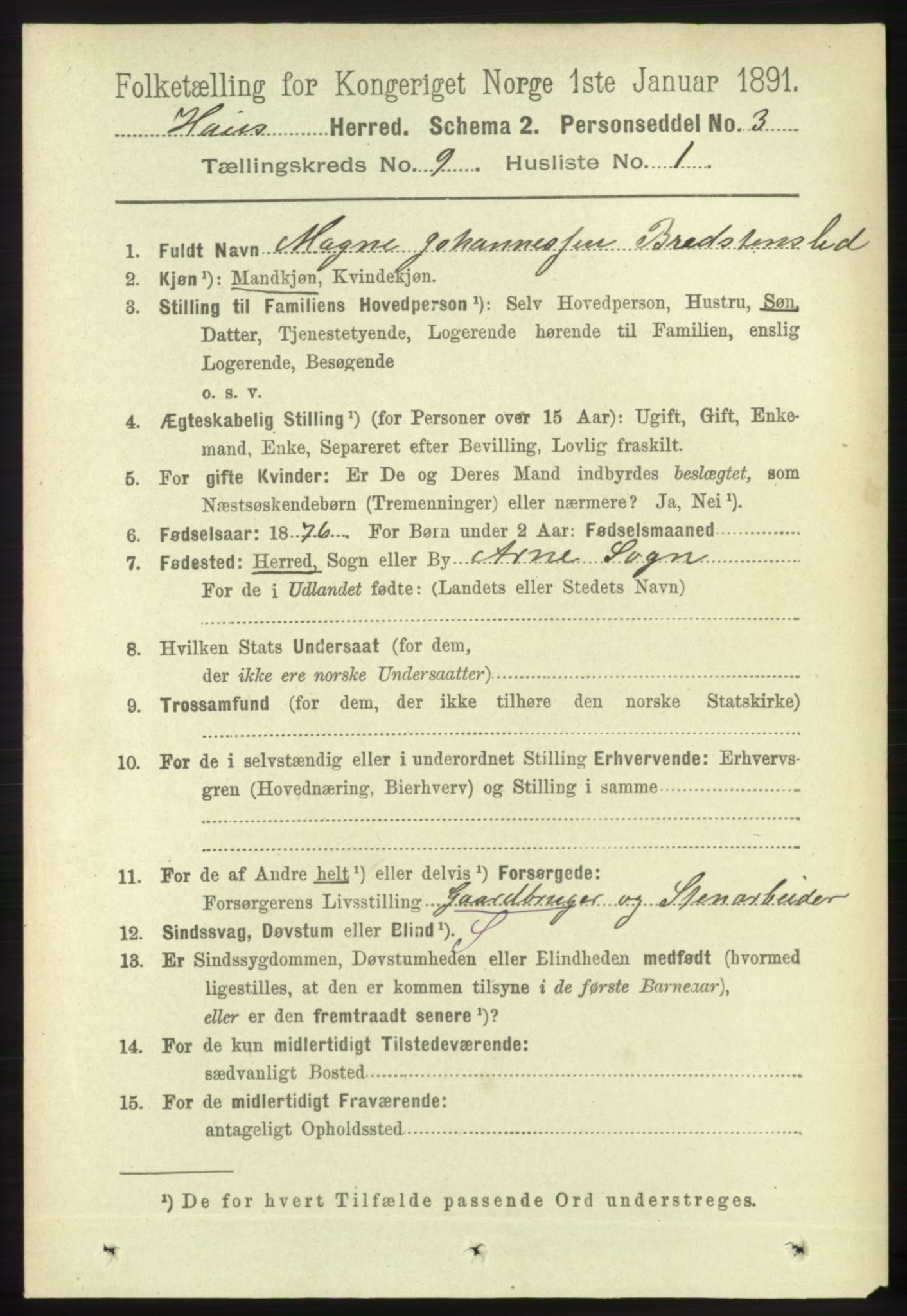 RA, 1891 census for 1250 Haus, 1891, p. 3546