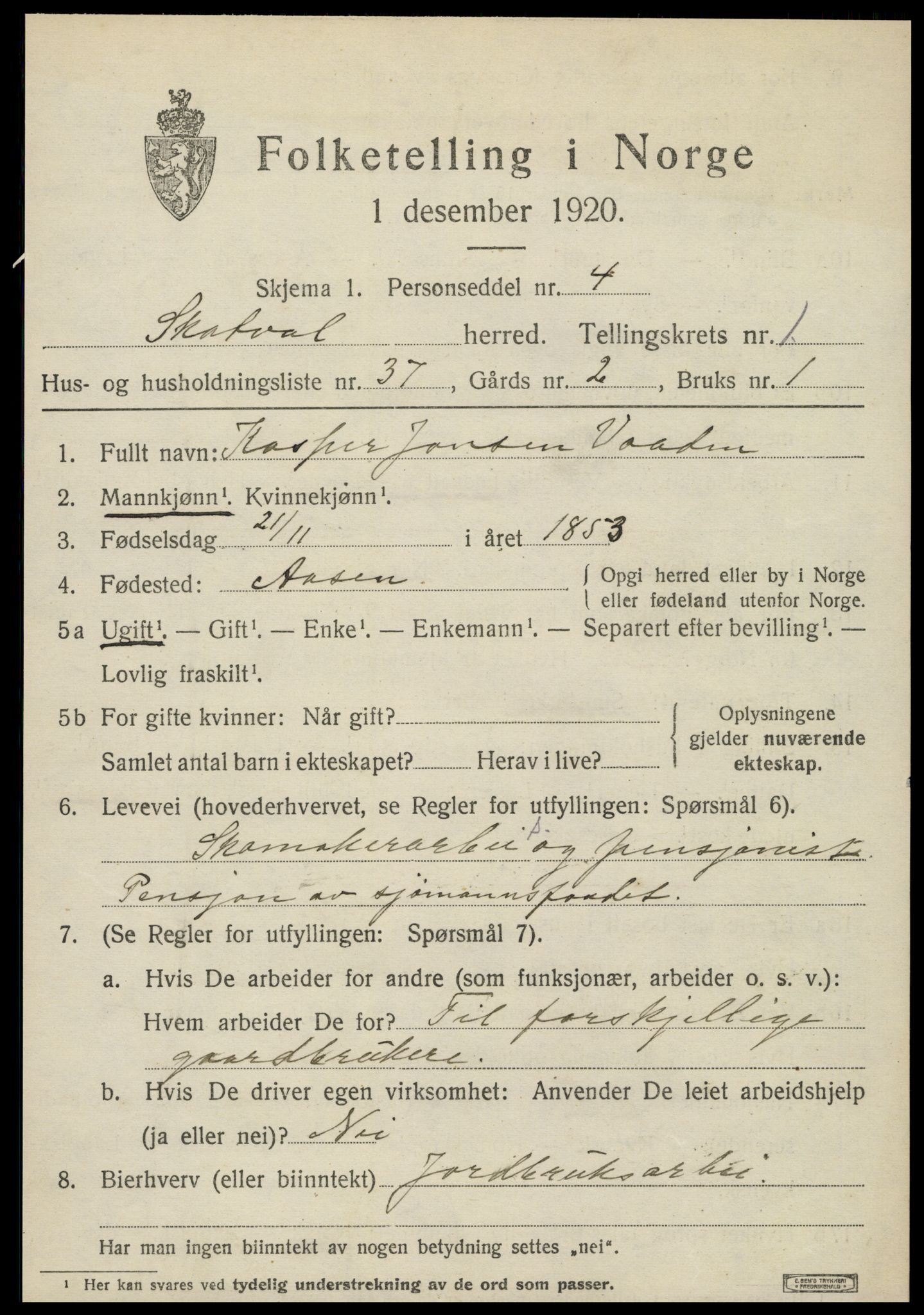 SAT, 1920 census for Skatval, 1920, p. 1149