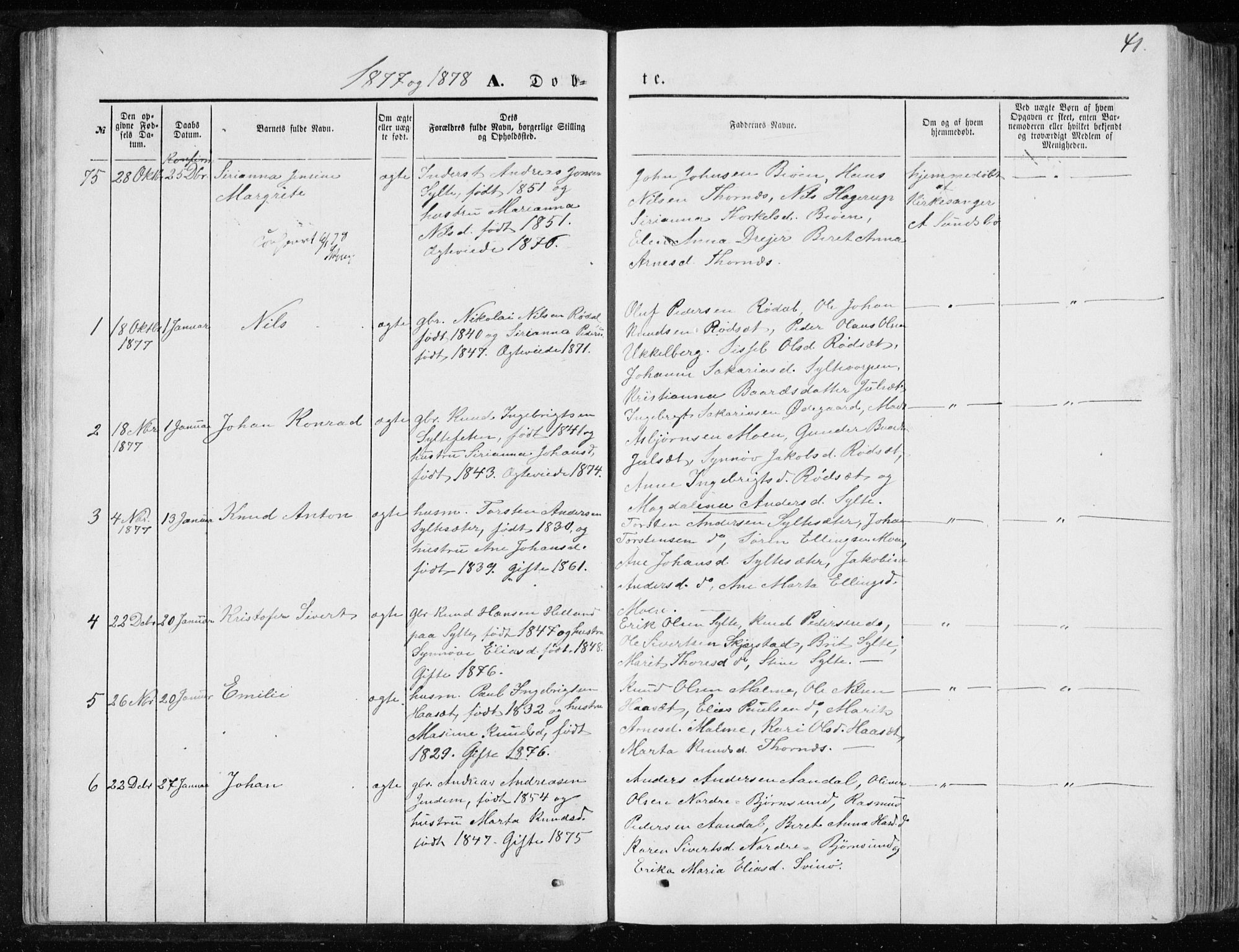 Ministerialprotokoller, klokkerbøker og fødselsregistre - Møre og Romsdal, SAT/A-1454/565/L0754: Parish register (copy) no. 565C03, 1870-1896, p. 41