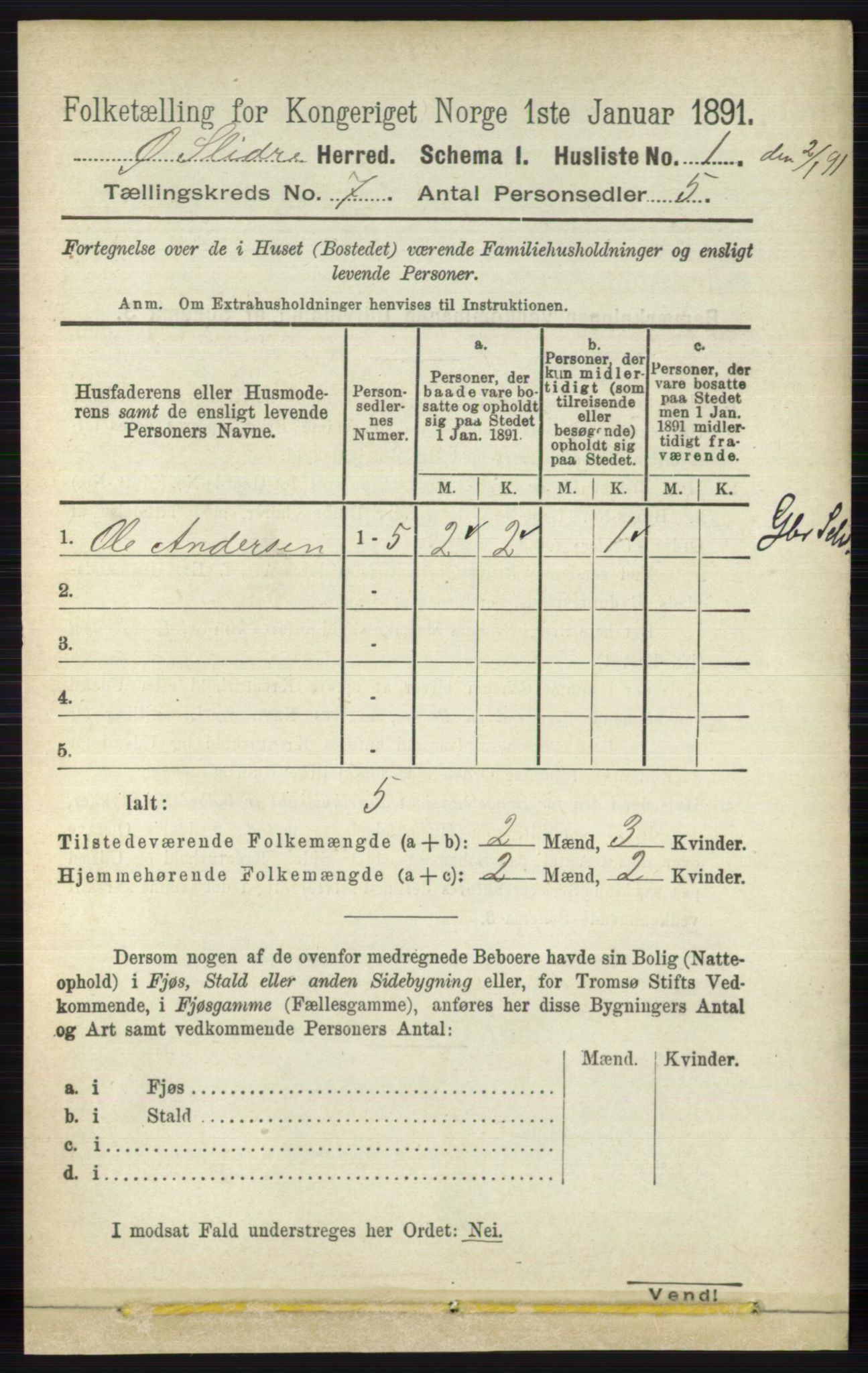 RA, 1891 census for 0544 Øystre Slidre, 1891, p. 2117