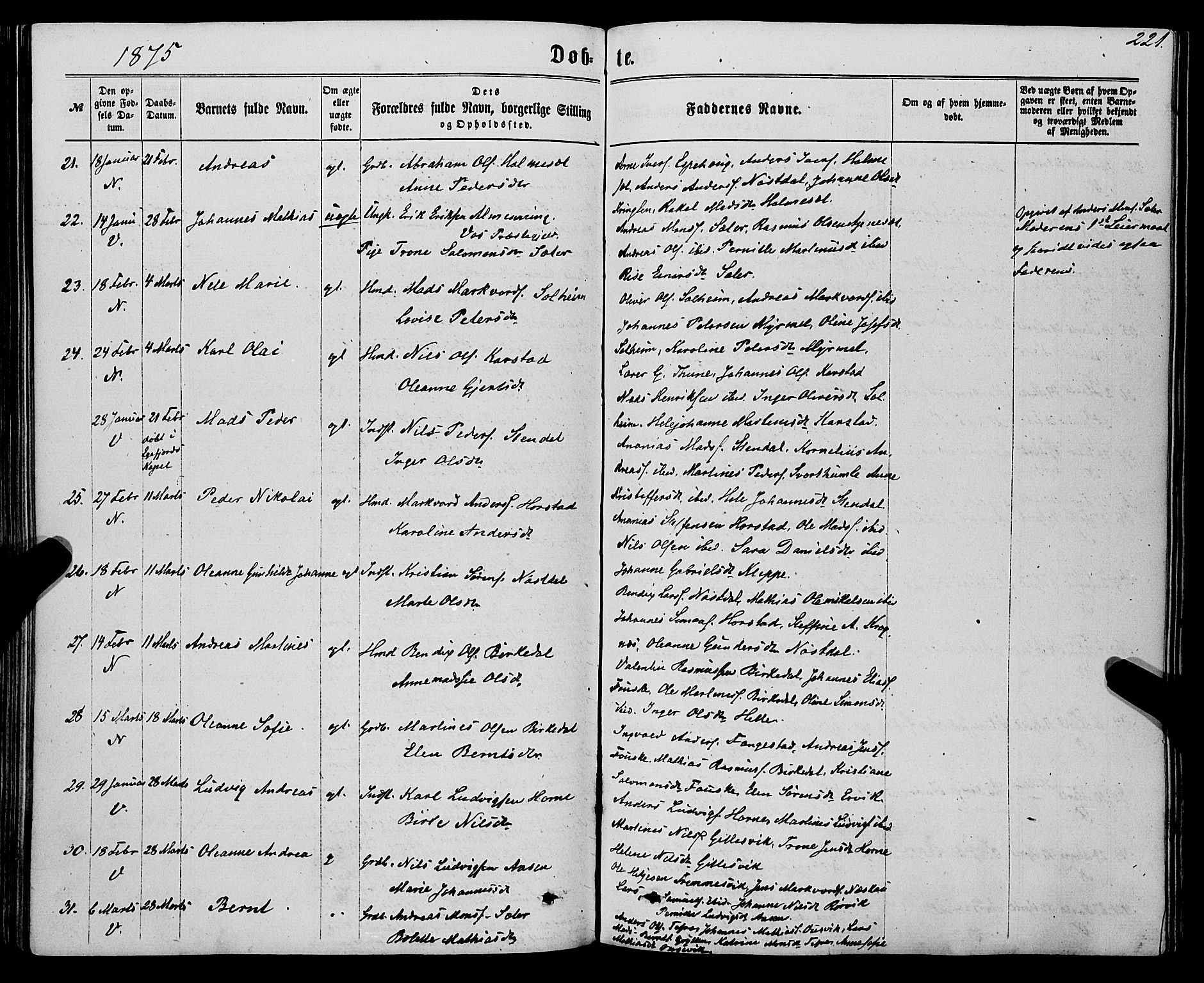 Førde sokneprestembete, SAB/A-79901/H/Haa/Haaa/L0009: Parish register (official) no. A 9, 1861-1877, p. 221