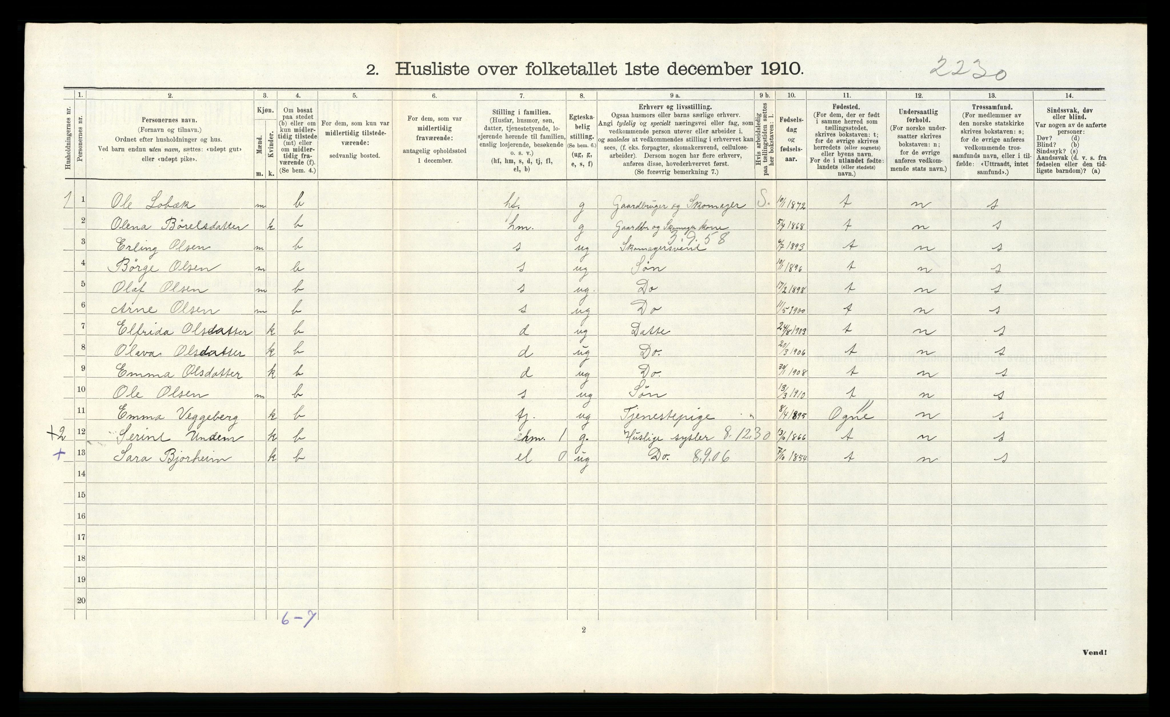 RA, 1910 census for Varhaug, 1910, p. 350