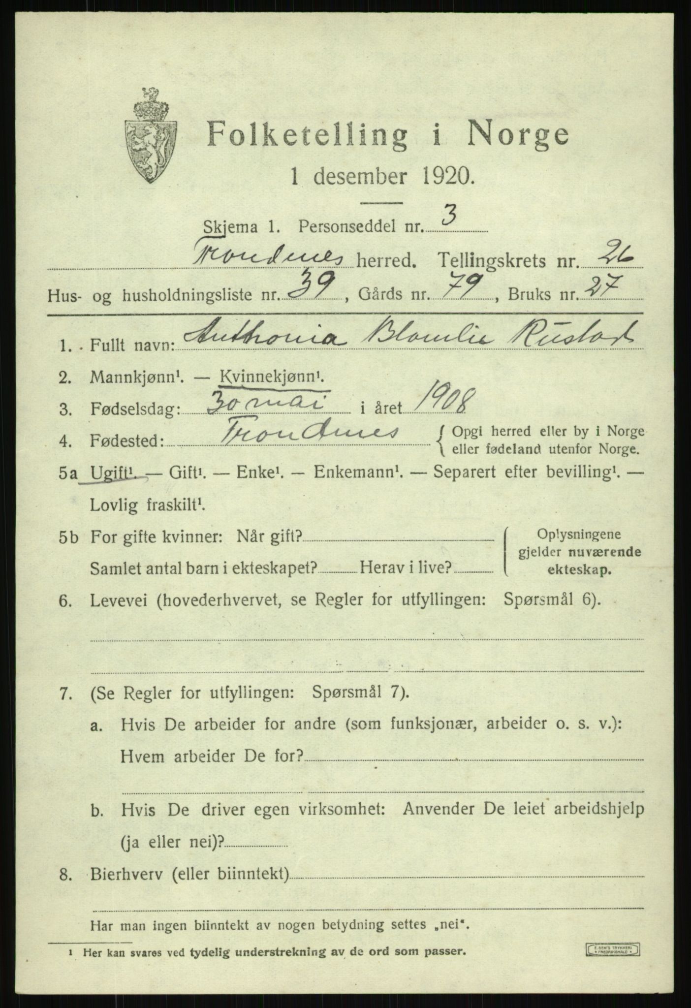 SATØ, 1920 census for Trondenes, 1920, p. 19286