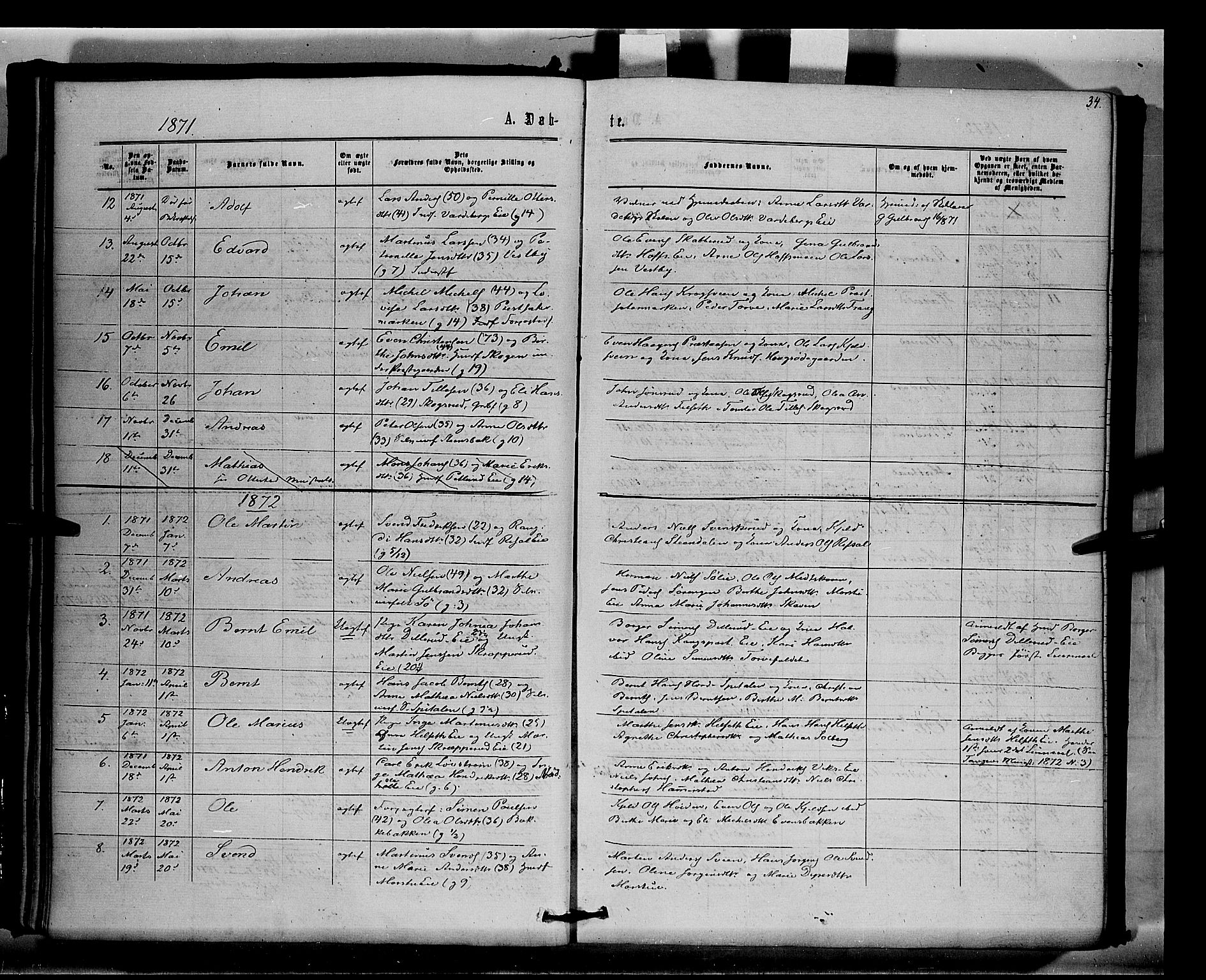 Stange prestekontor, AV/SAH-PREST-002/K/L0014: Parish register (official) no. 14, 1862-1879, p. 34