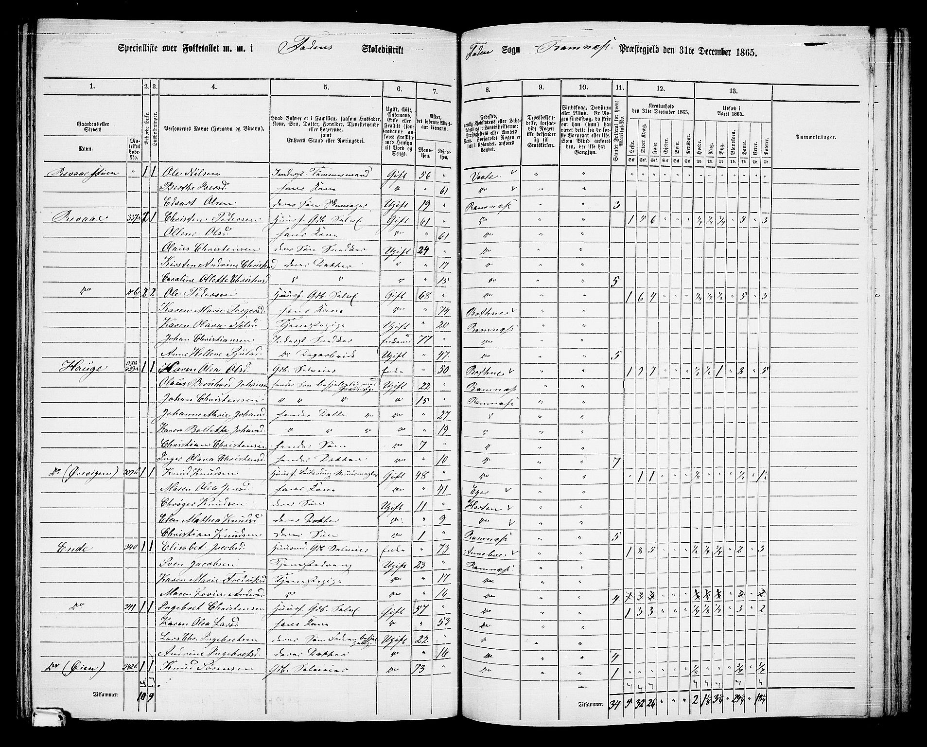 RA, 1865 census for Ramnes, 1865, p. 98