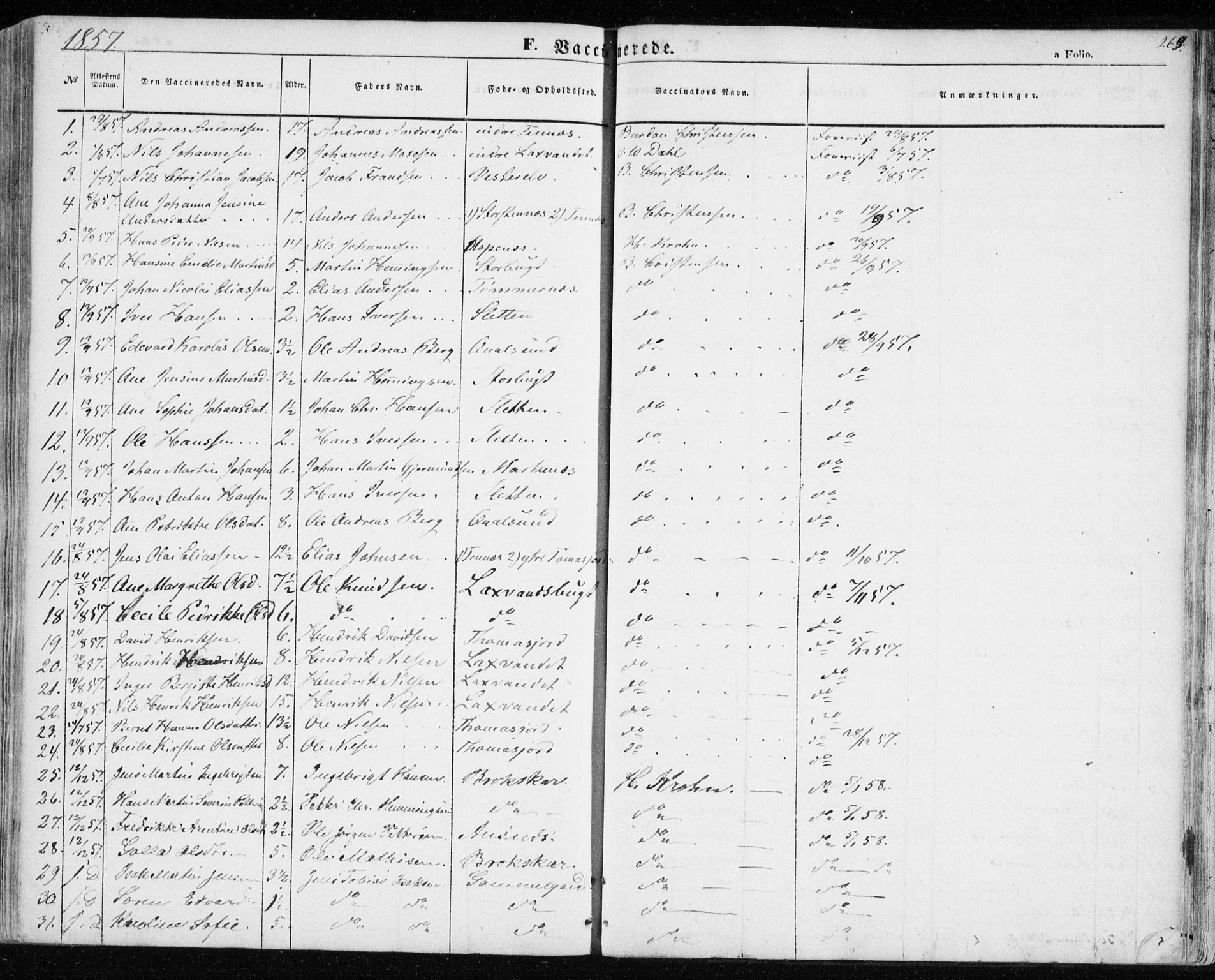Balsfjord sokneprestembete, SATØ/S-1303/G/Ga/L0003kirke: Parish register (official) no. 3, 1856-1870, p. 269