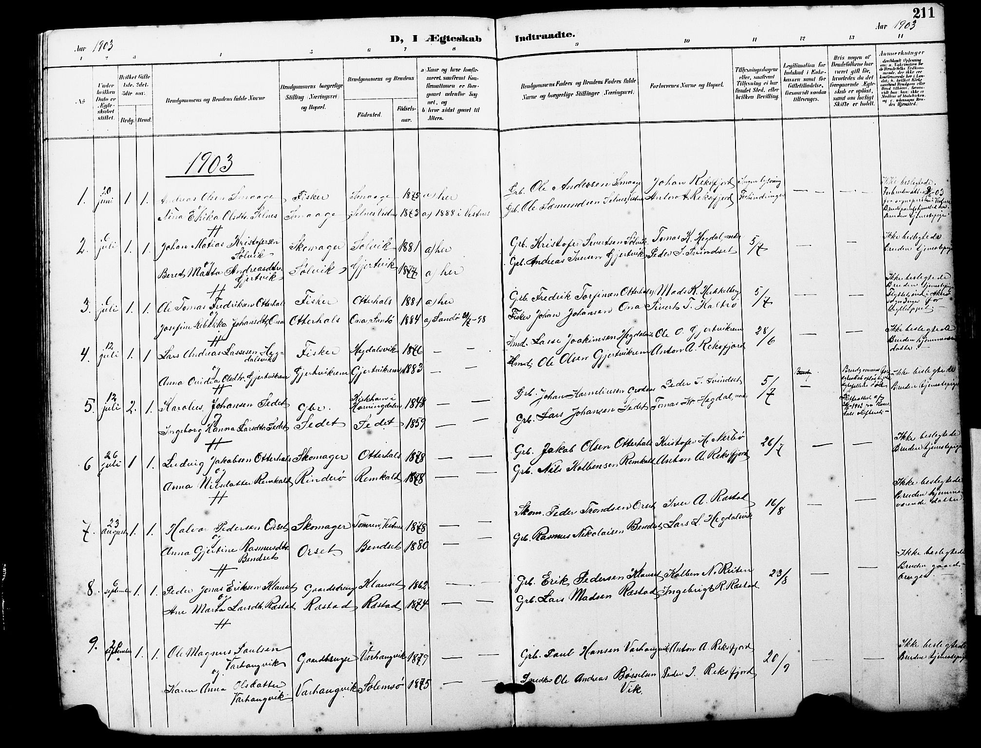 Ministerialprotokoller, klokkerbøker og fødselsregistre - Møre og Romsdal, SAT/A-1454/560/L0725: Parish register (copy) no. 560C02, 1895-1930, p. 211