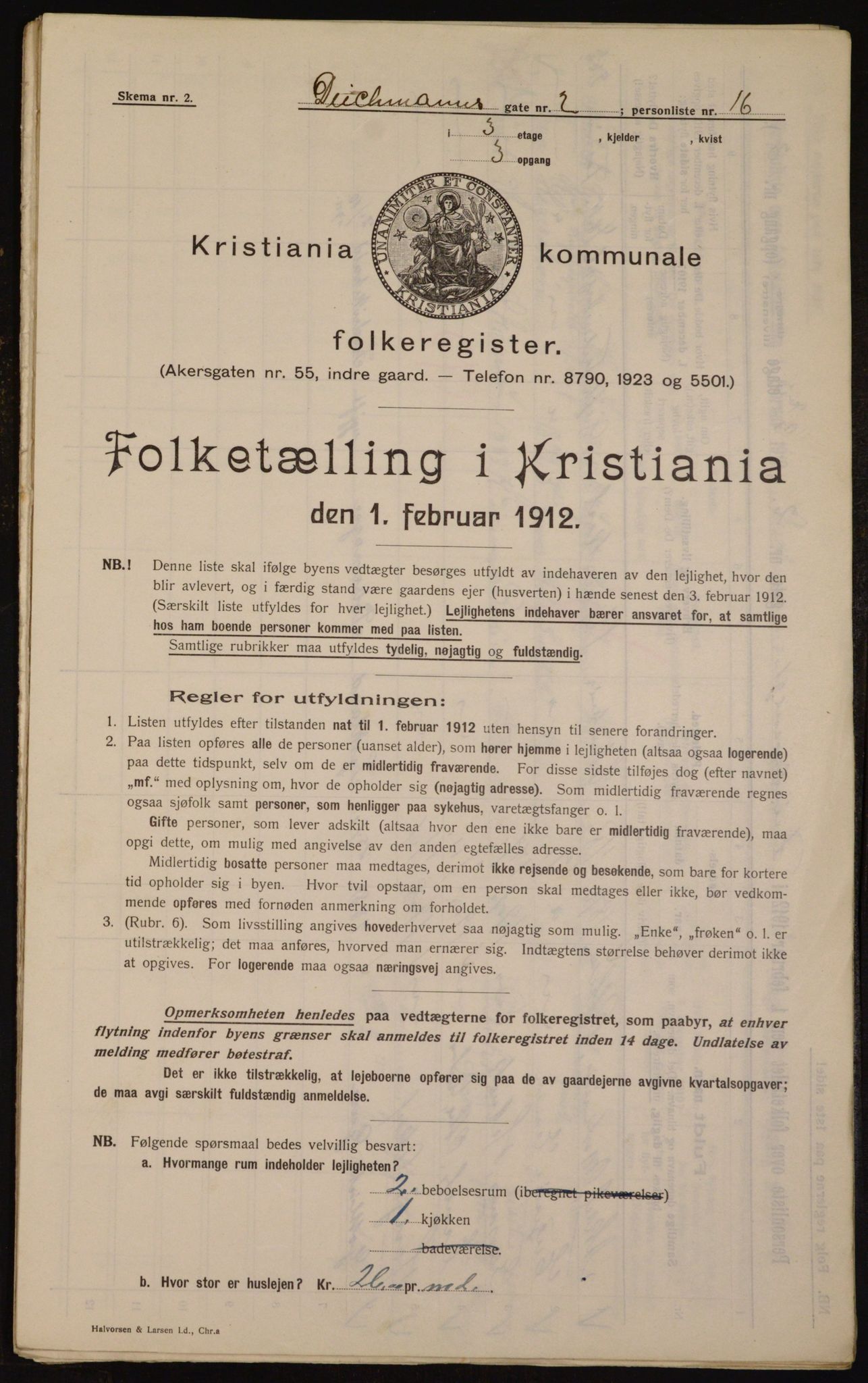 OBA, Municipal Census 1912 for Kristiania, 1912, p. 15304