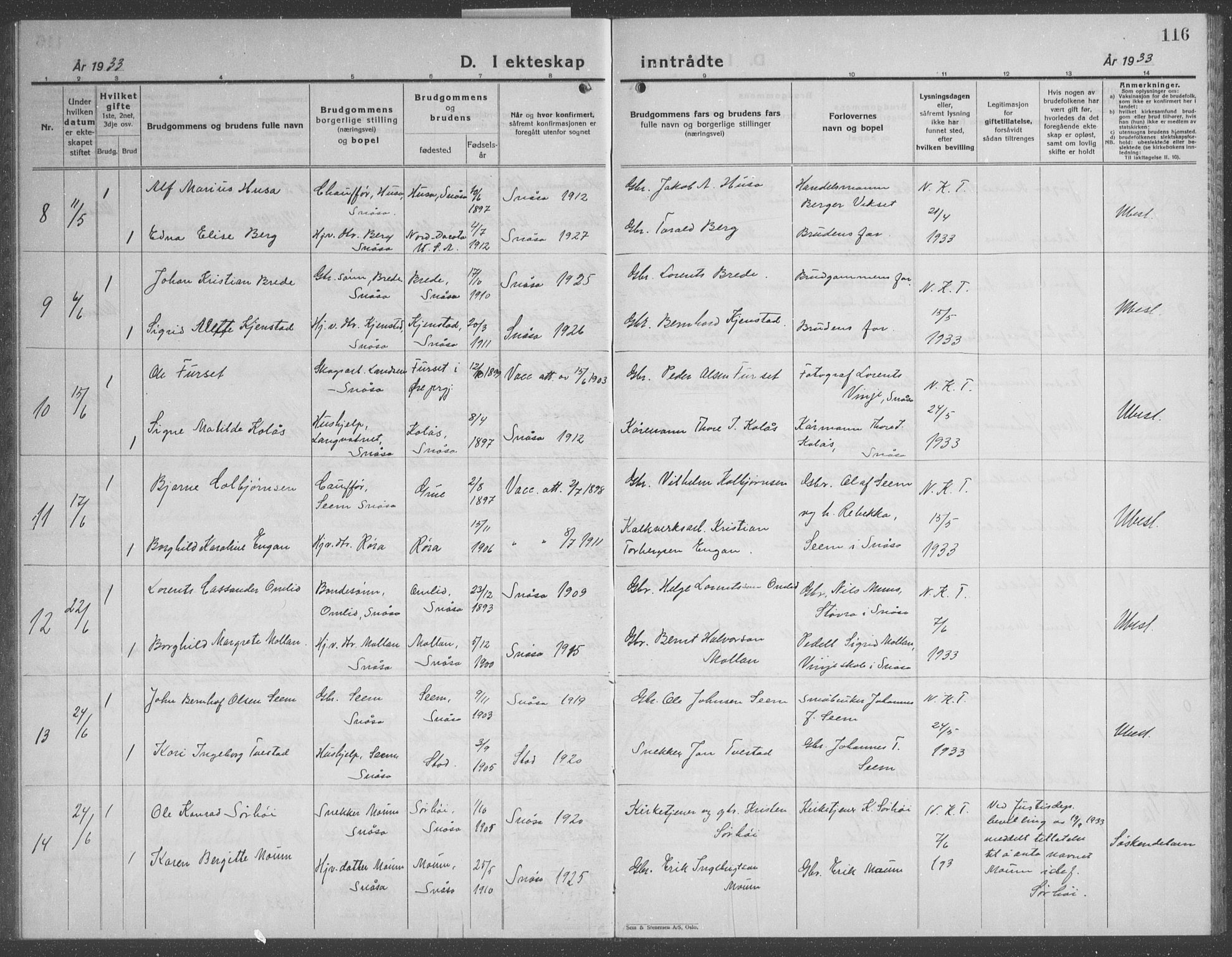 Ministerialprotokoller, klokkerbøker og fødselsregistre - Nord-Trøndelag, AV/SAT-A-1458/749/L0481: Parish register (copy) no. 749C03, 1933-1945, p. 116