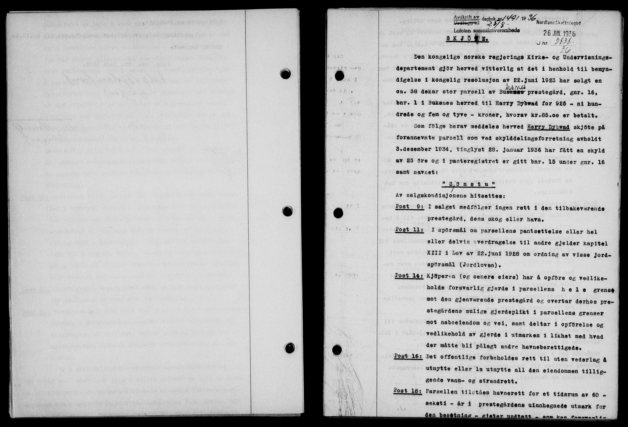 Lofoten sorenskriveri, SAT/A-0017/1/2/2C/L0001a: Mortgage book no. 1a, 1936-1937, Diary no: : 1491/1936