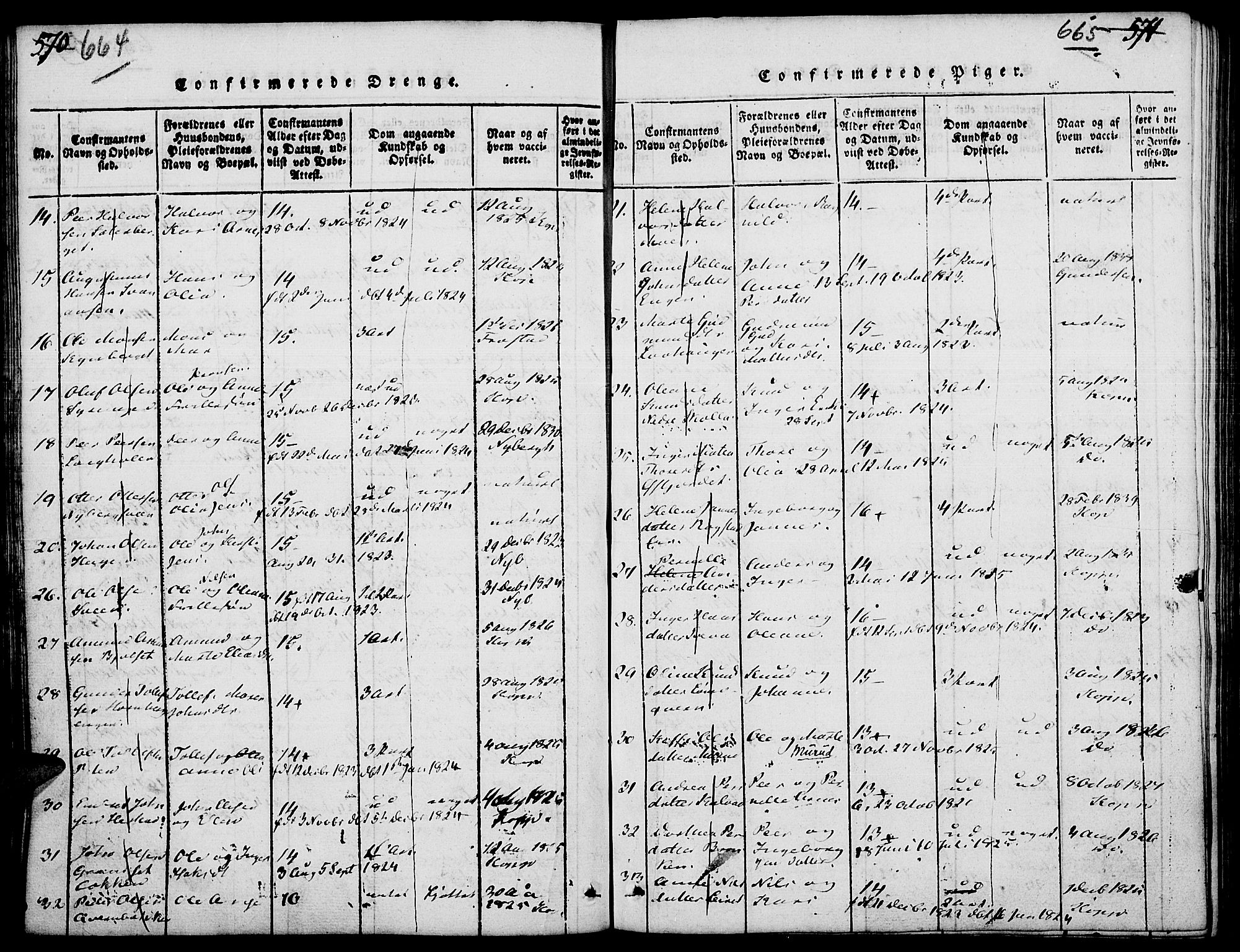 Elverum prestekontor, AV/SAH-PREST-044/H/Ha/Hab/L0001: Parish register (copy) no. 1, 1815-1829, p. 664-665