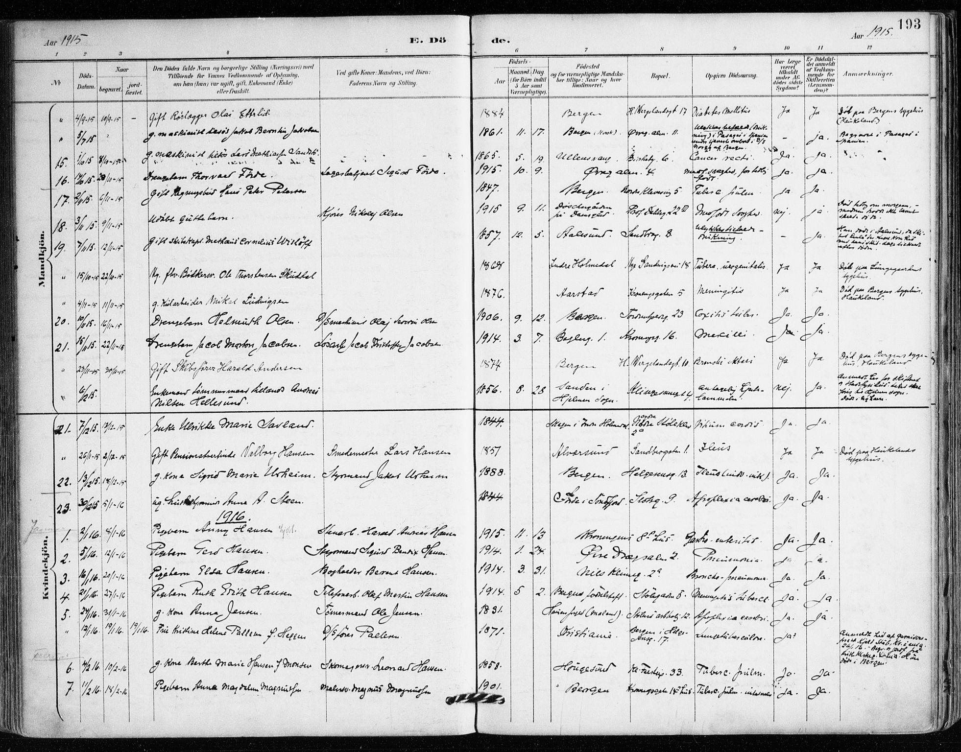 Mariakirken Sokneprestembete, SAB/A-76901/H/Haa/L0008: Parish register (official) no. A 8, 1893-1942, p. 193