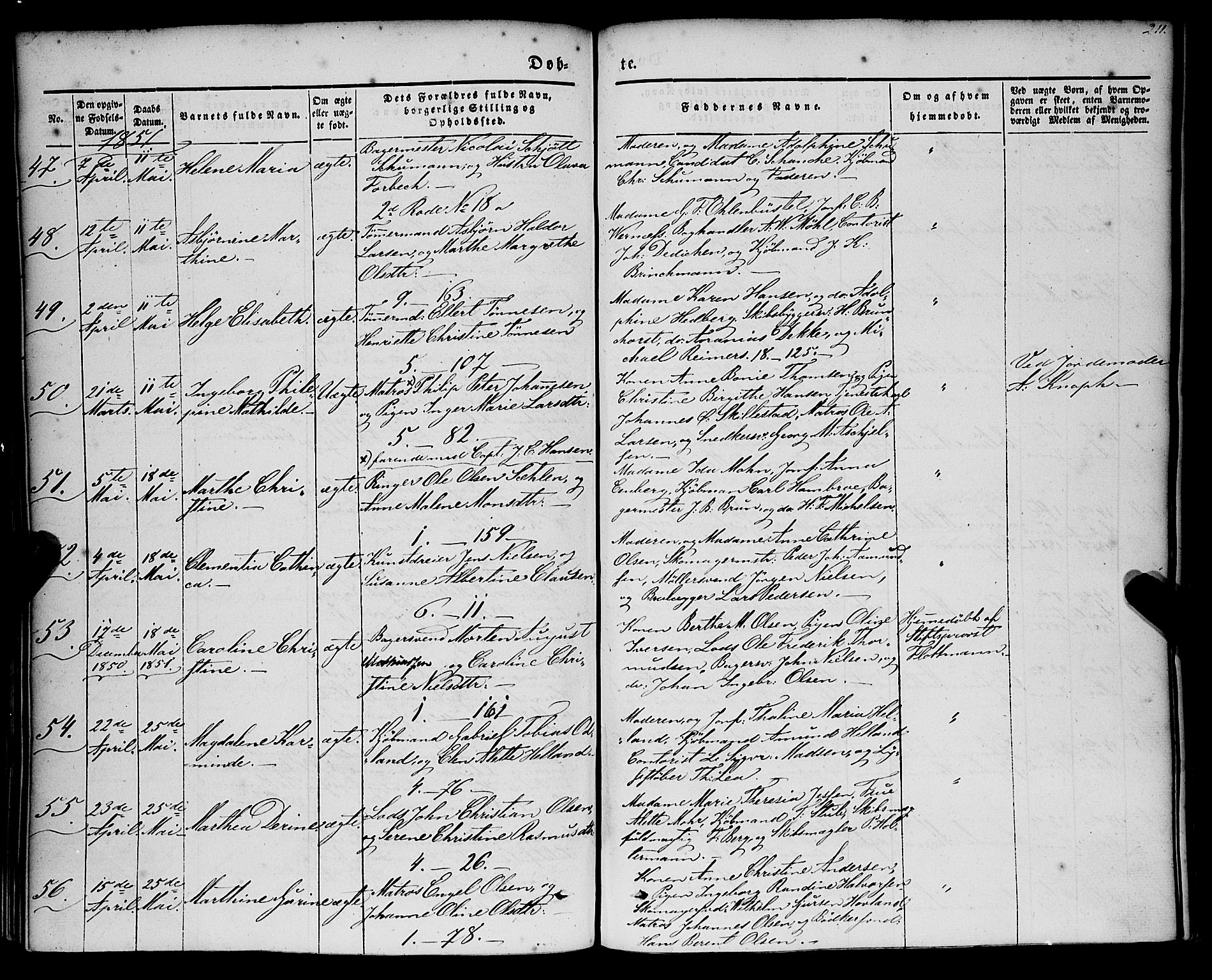 Nykirken Sokneprestembete, AV/SAB-A-77101/H/Haa/L0014: Parish register (official) no. B 1, 1844-1858, p. 211