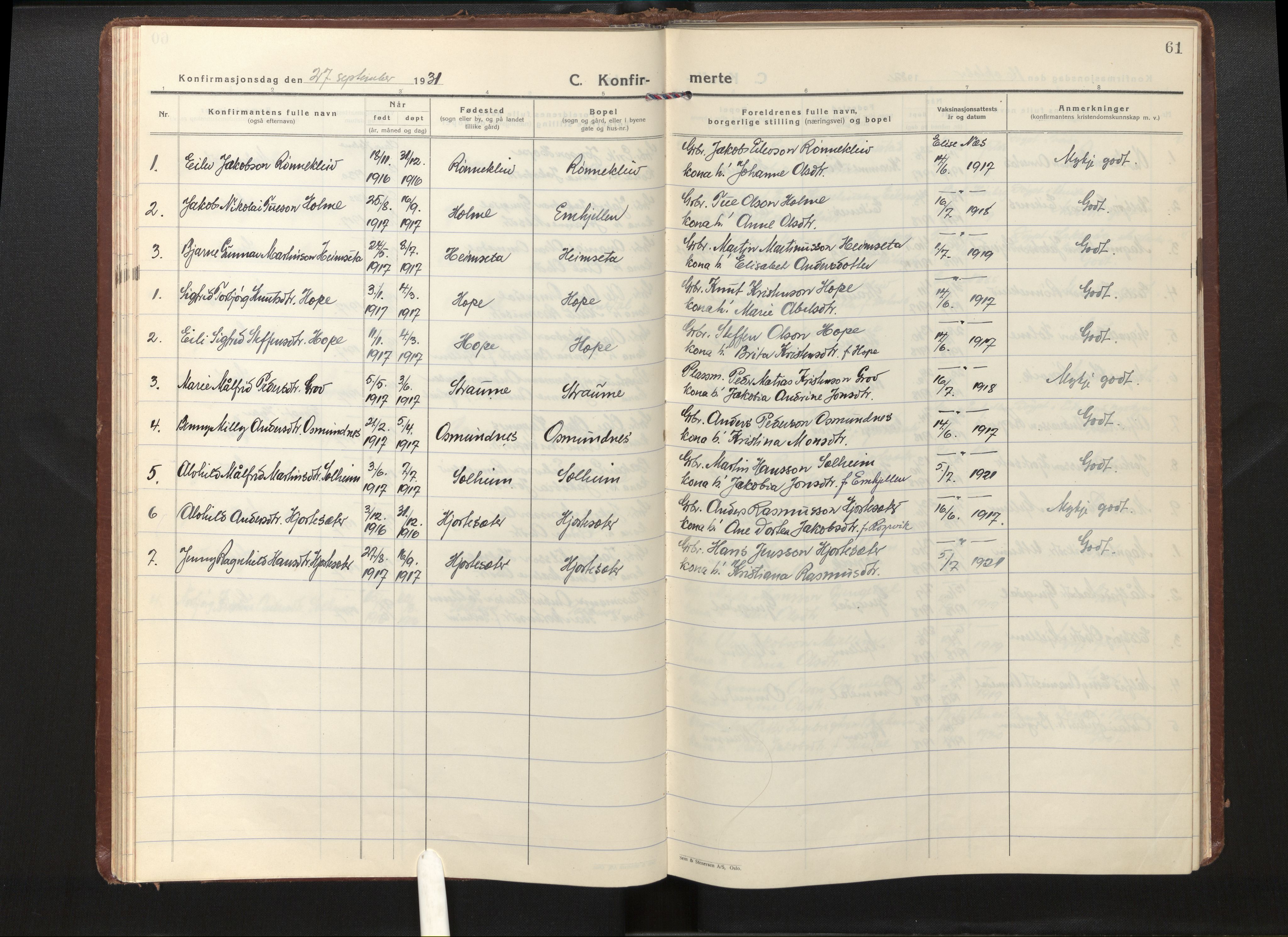 Gloppen sokneprestembete, AV/SAB-A-80101/H/Haa/Haae/L0003: Parish register (official) no. E 3, 1925-1951, p. 60b-61a