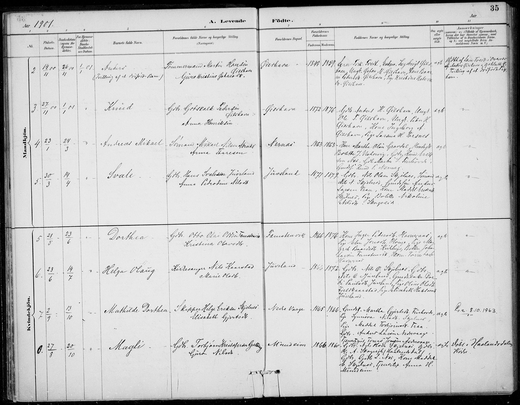 Strandebarm sokneprestembete, SAB/A-78401/H/Haa: Parish register (official) no. D  1, 1886-1912, p. 35