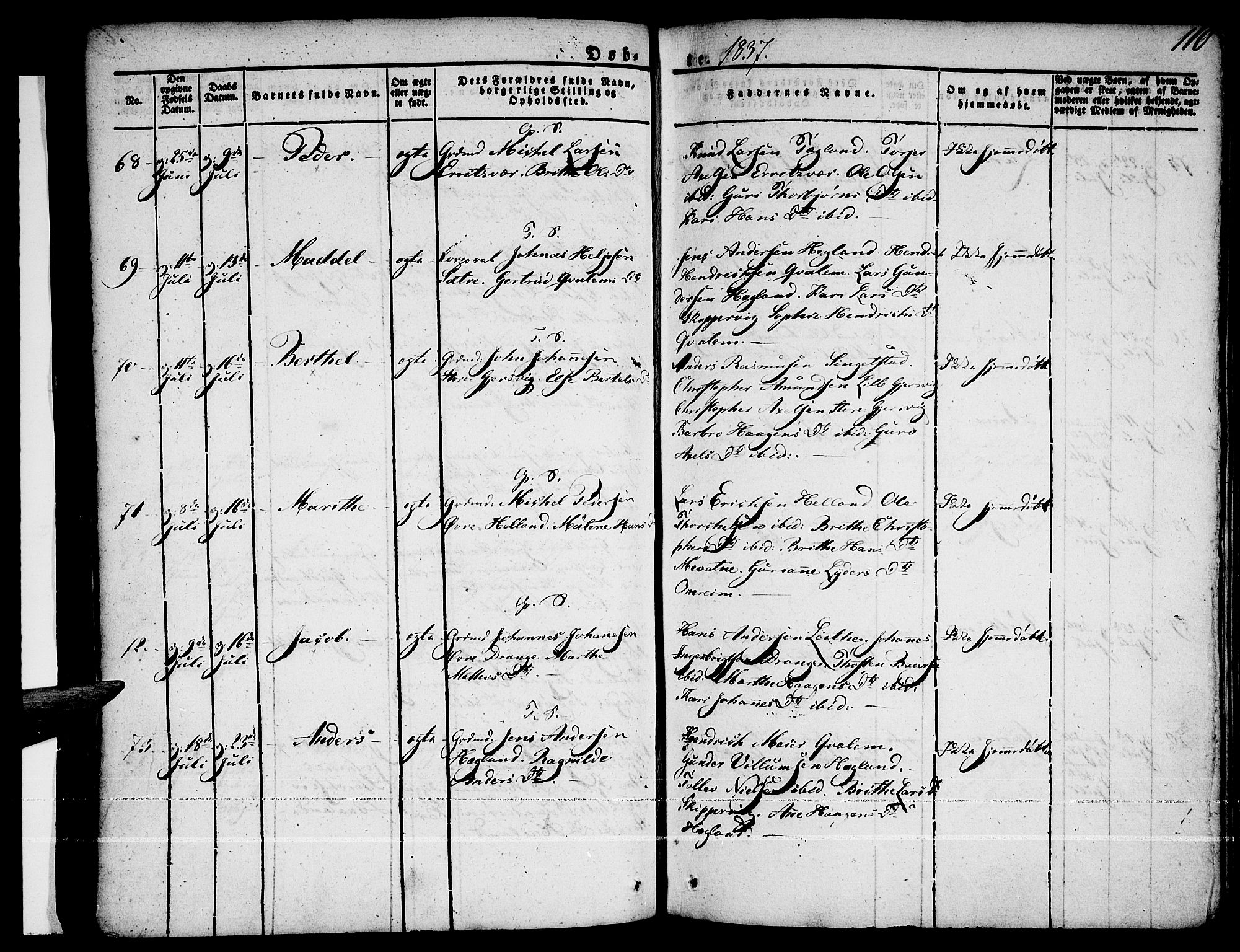 Tysnes sokneprestembete, AV/SAB-A-78601/H/Haa: Parish register (official) no. A 8, 1826-1837, p. 110