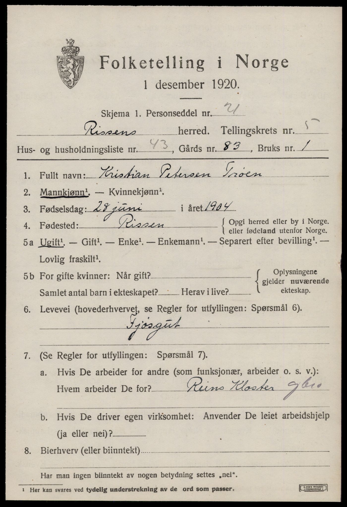 SAT, 1920 census for Rissa, 1920, p. 4317