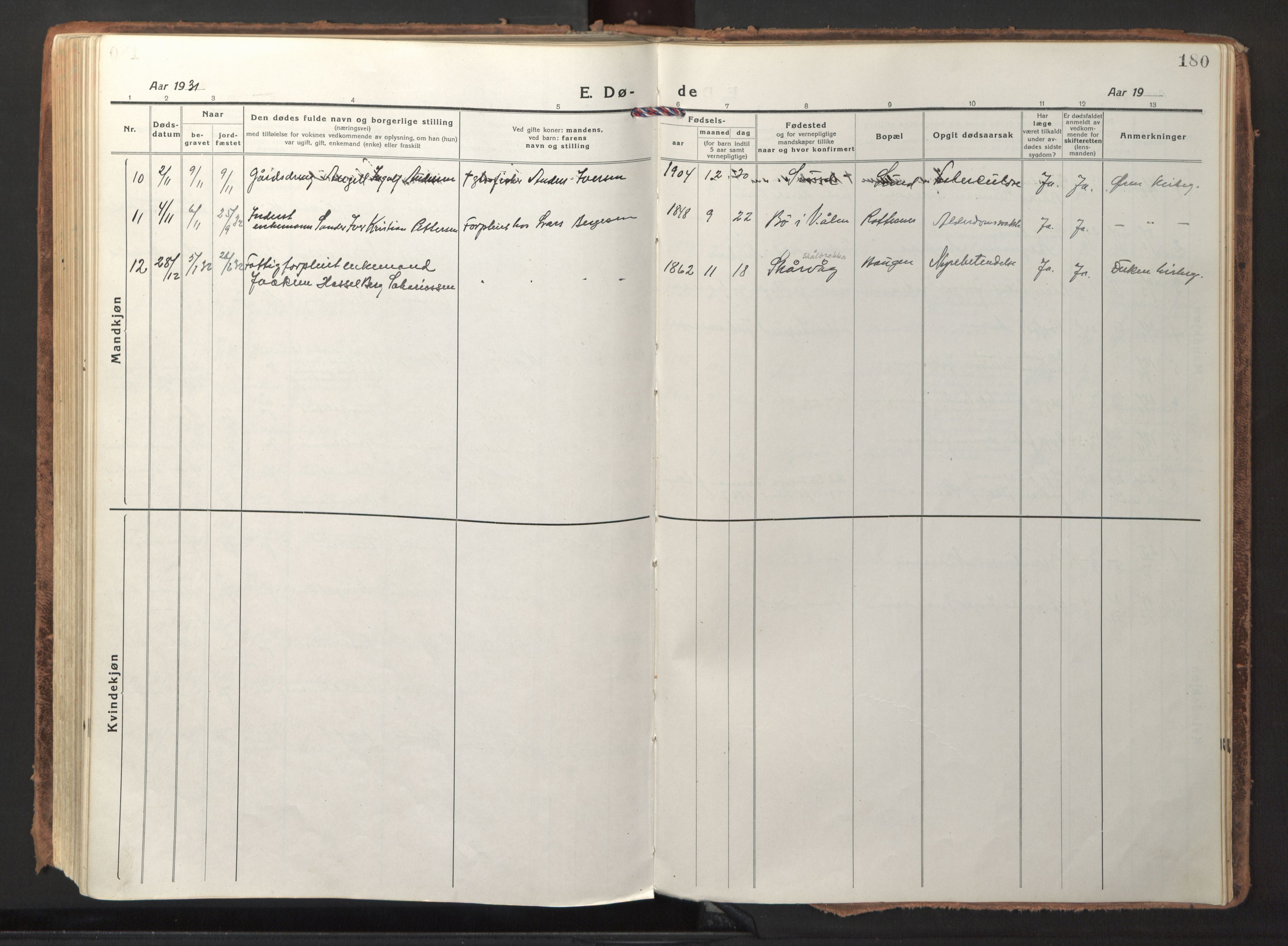 Ministerialprotokoller, klokkerbøker og fødselsregistre - Nordland, AV/SAT-A-1459/892/L1323: Parish register (official) no. 892A04, 1917-1934, p. 180