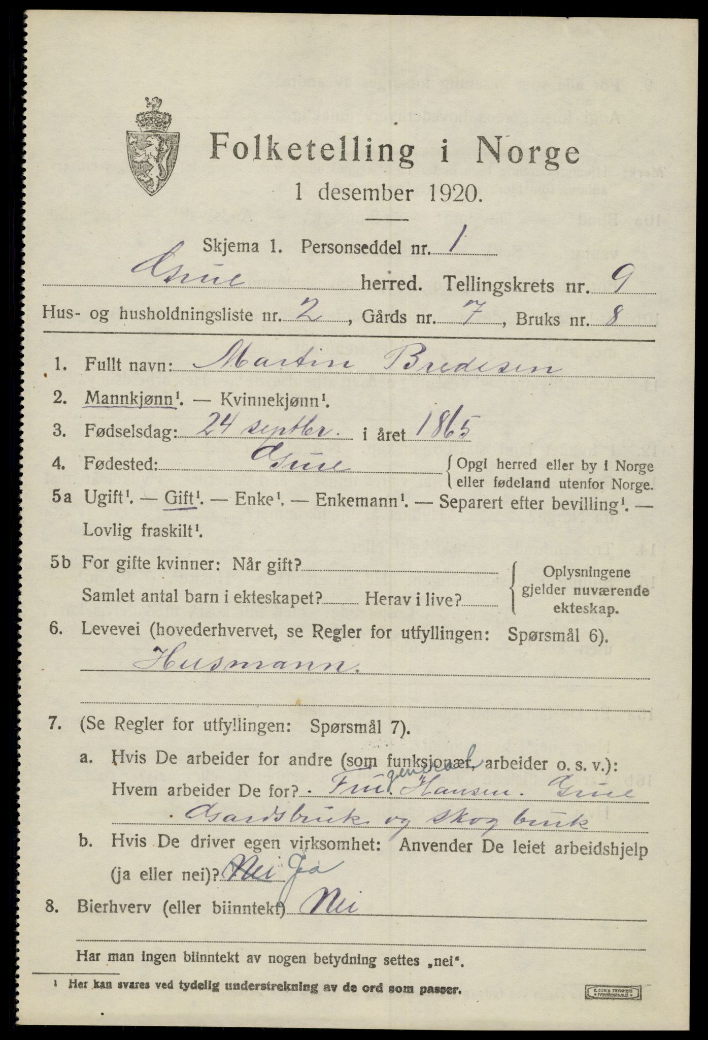 SAH, 1920 census for Grue, 1920, p. 8047