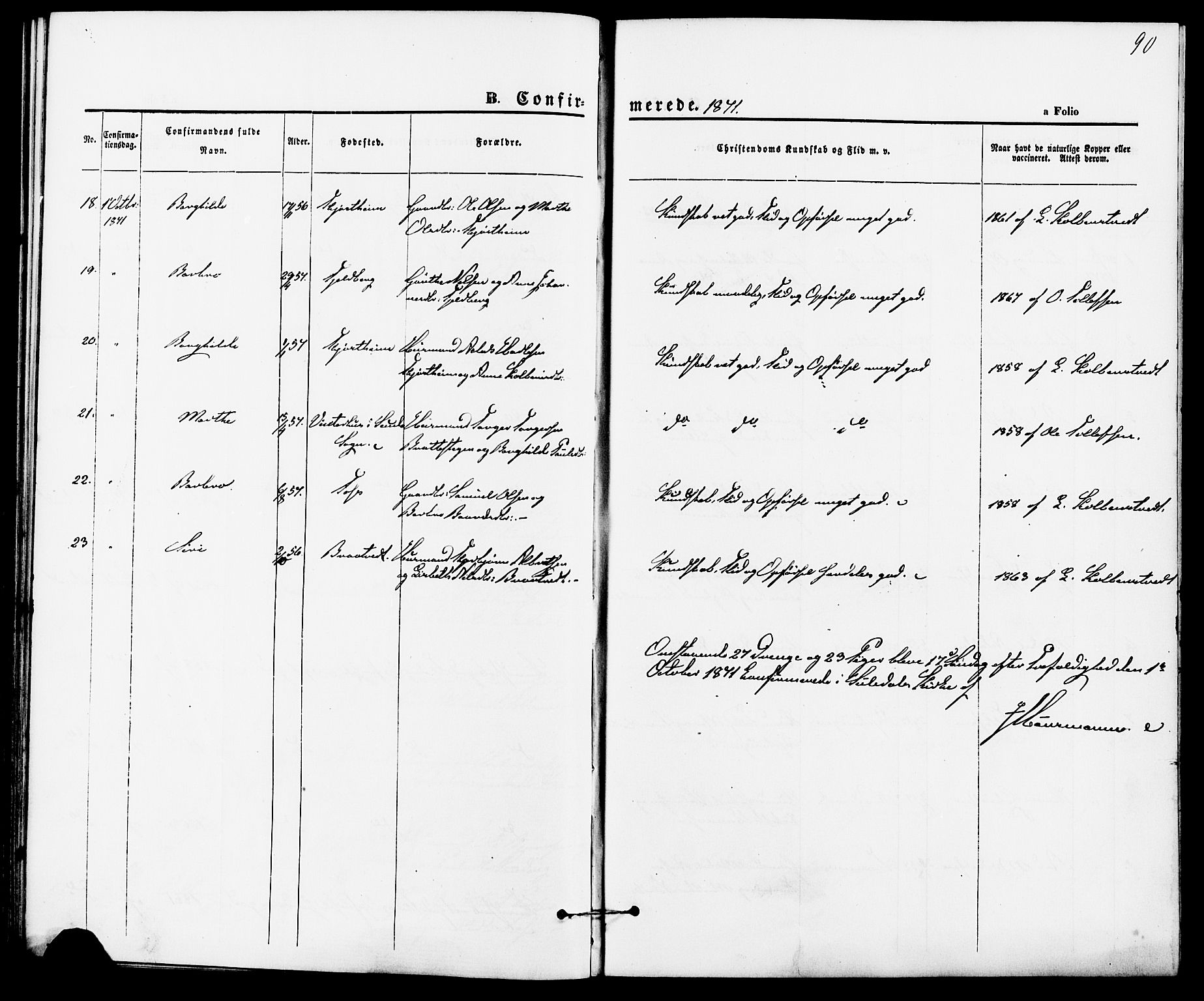 Suldal sokneprestkontor, AV/SAST-A-101845/01/IV/L0010: Parish register (official) no. A 10, 1869-1878, p. 90