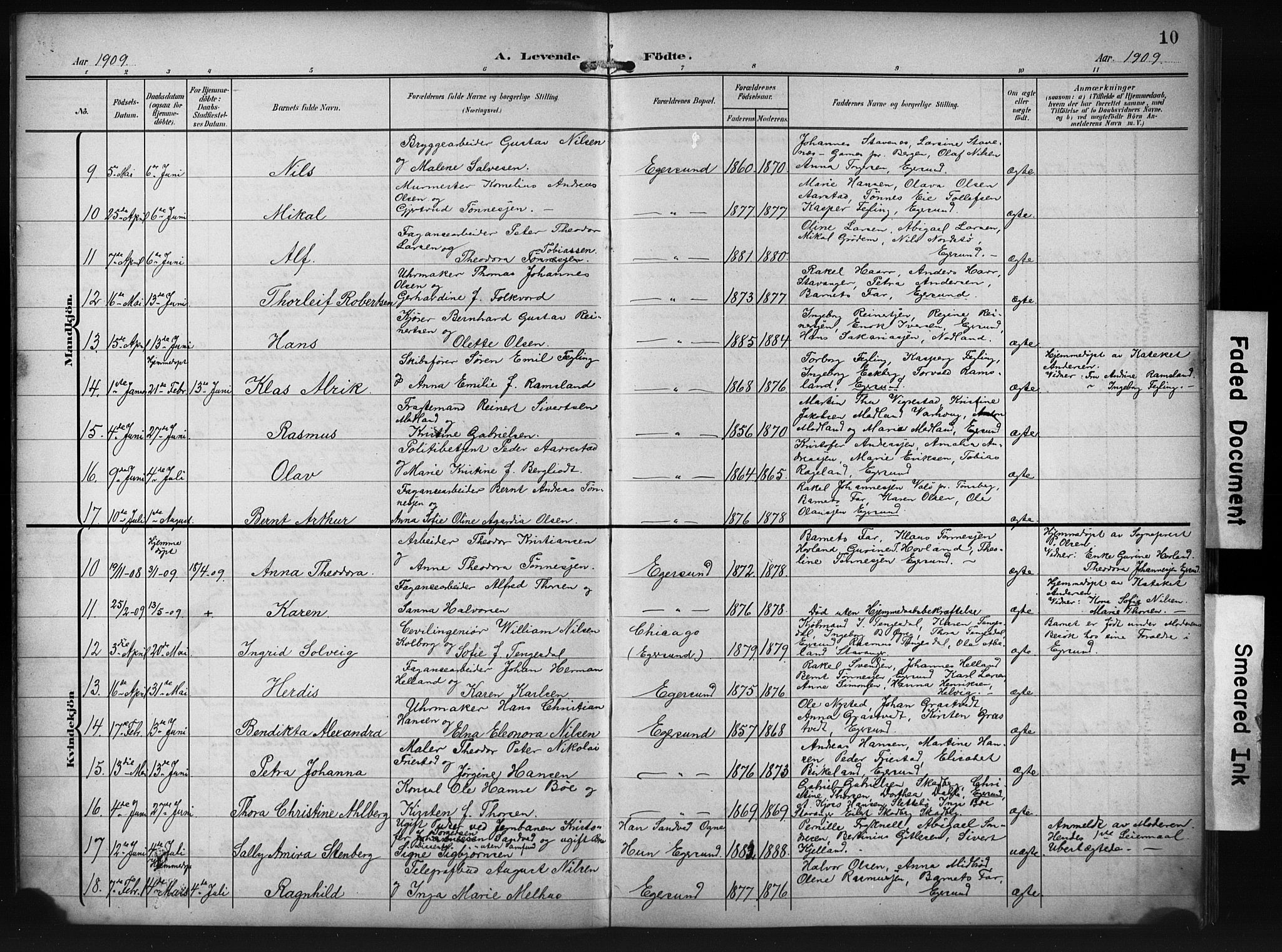 Eigersund sokneprestkontor, SAST/A-101807/S09/L0012: Parish register (copy) no. B 12, 1908-1930, p. 10