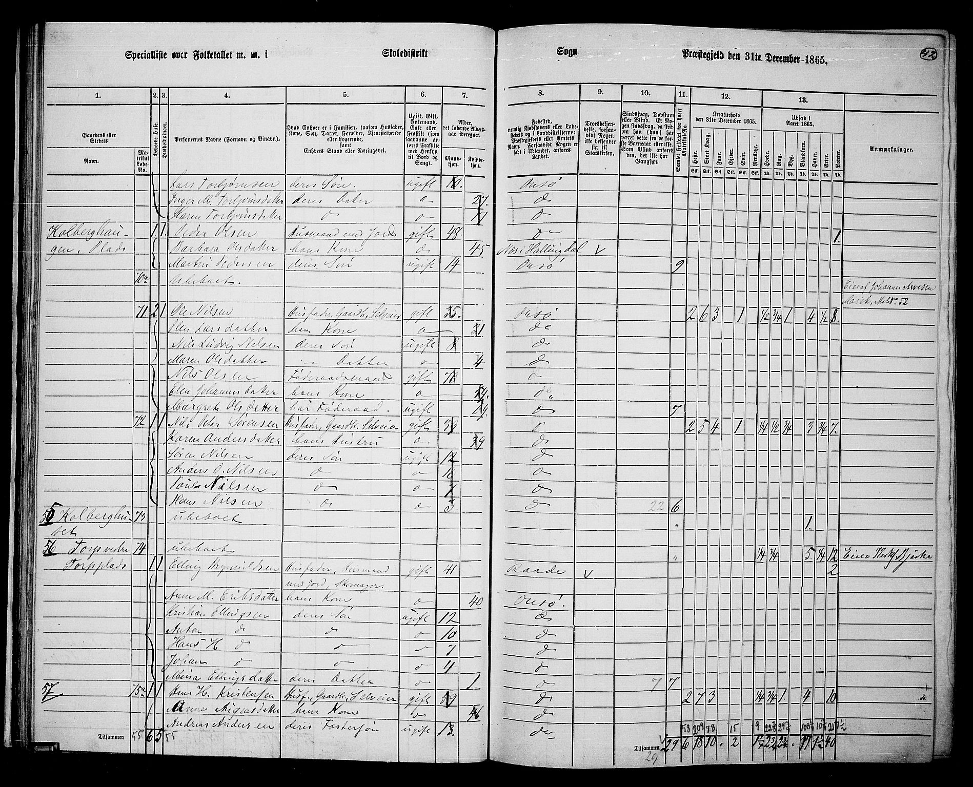 RA, 1865 census for Onsøy, 1865, p. 43