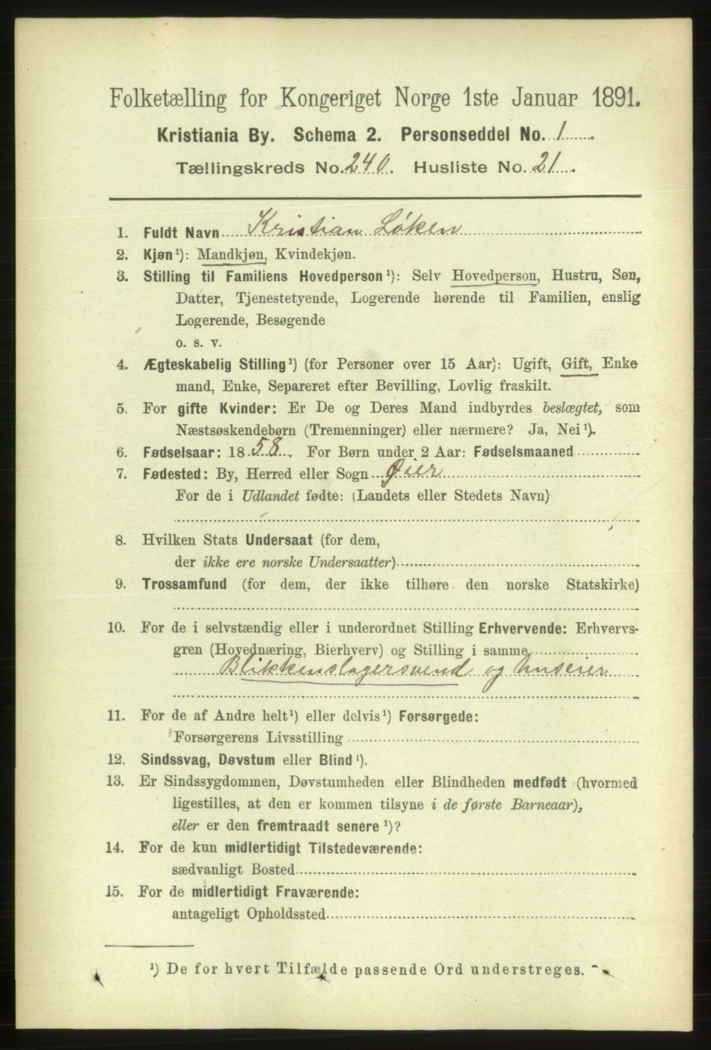 RA, 1891 census for 0301 Kristiania, 1891, p. 146244