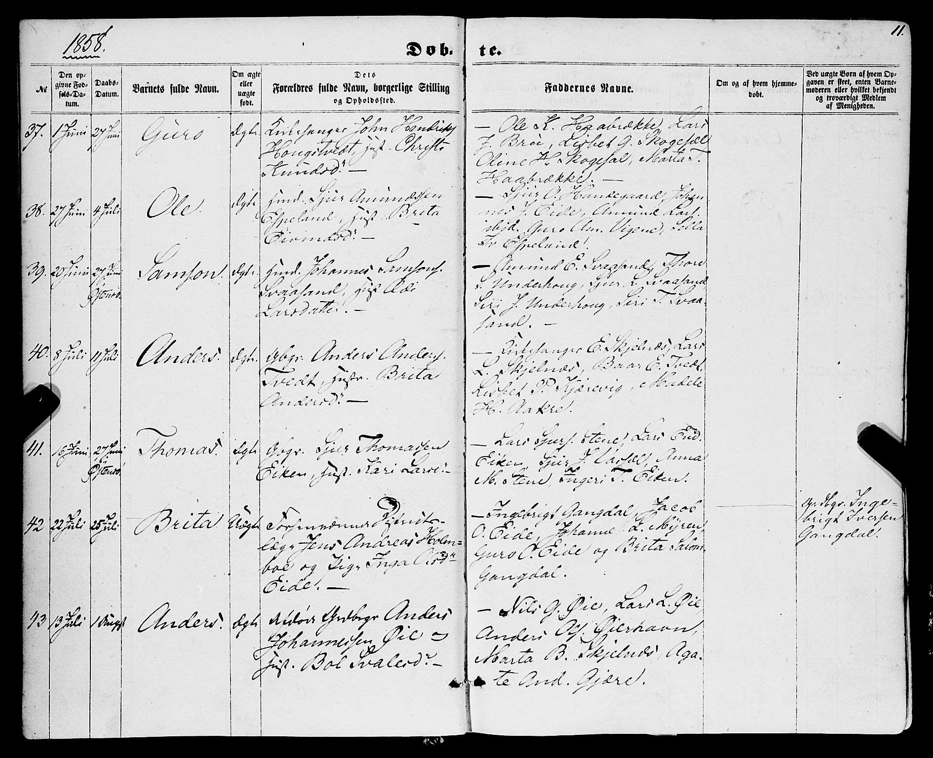 Strandebarm sokneprestembete, AV/SAB-A-78401/H/Haa: Parish register (official) no. A 8, 1858-1872, p. 11