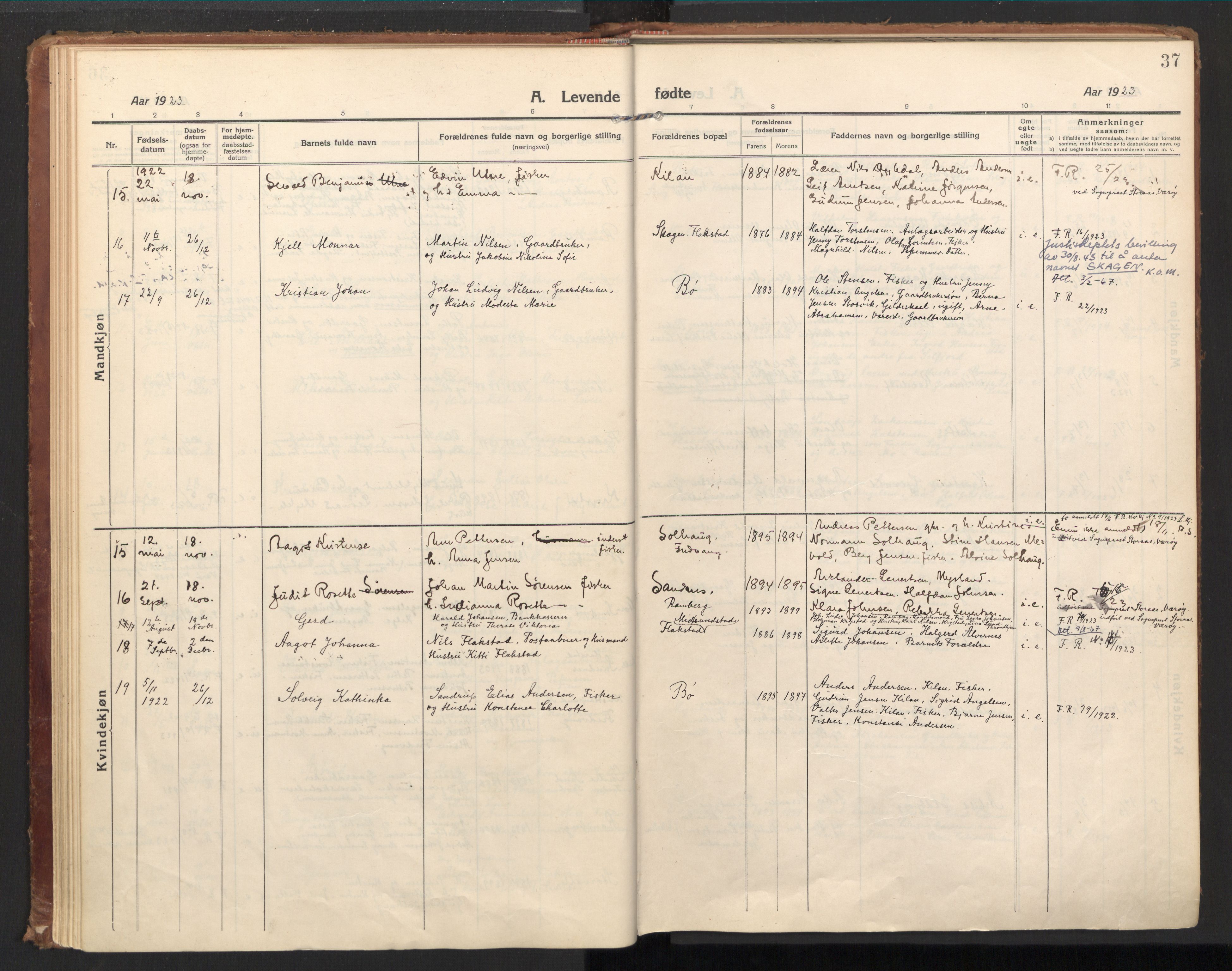 Ministerialprotokoller, klokkerbøker og fødselsregistre - Nordland, AV/SAT-A-1459/885/L1210: Parish register (official) no. 885A10, 1916-1926, p. 37