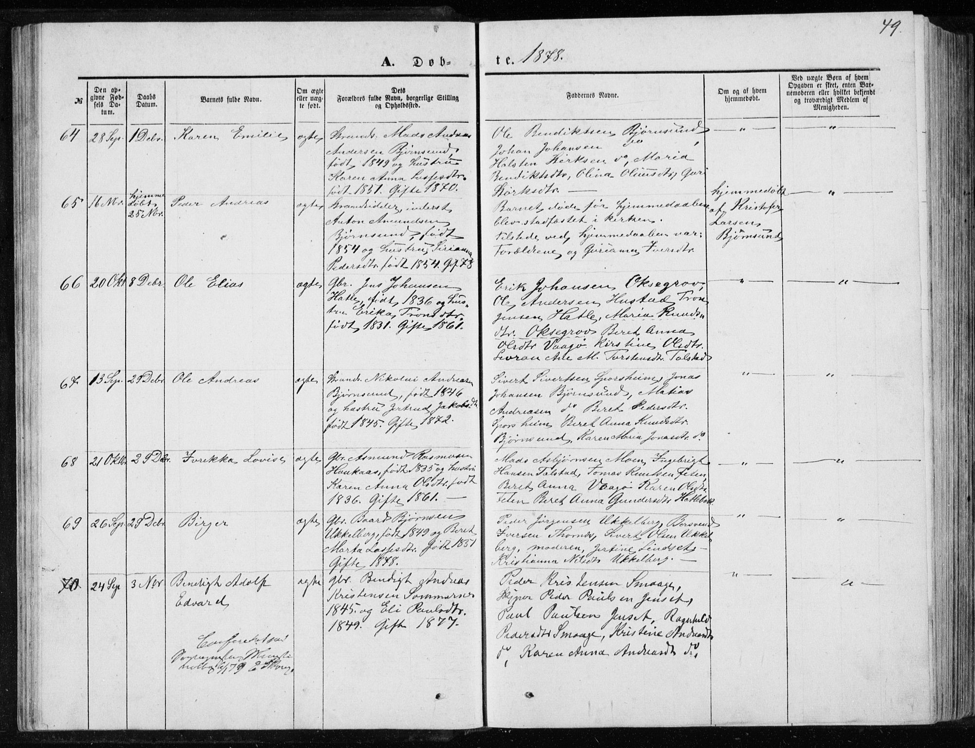 Ministerialprotokoller, klokkerbøker og fødselsregistre - Møre og Romsdal, SAT/A-1454/565/L0754: Parish register (copy) no. 565C03, 1870-1896, p. 49