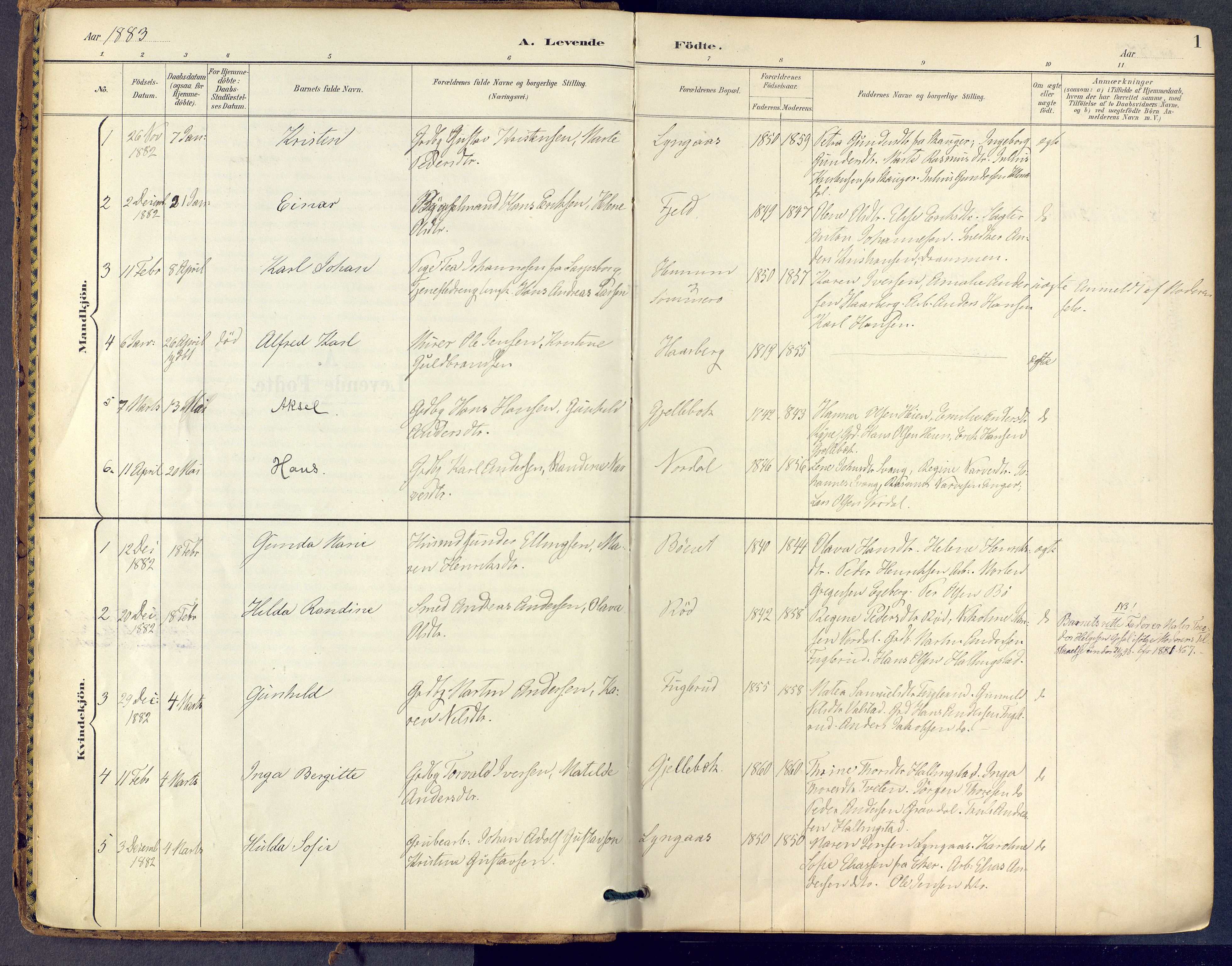 Lier kirkebøker, SAKO/A-230/F/Fb/L0001: Parish register (official) no. II 1, 1883-1910, p. 1