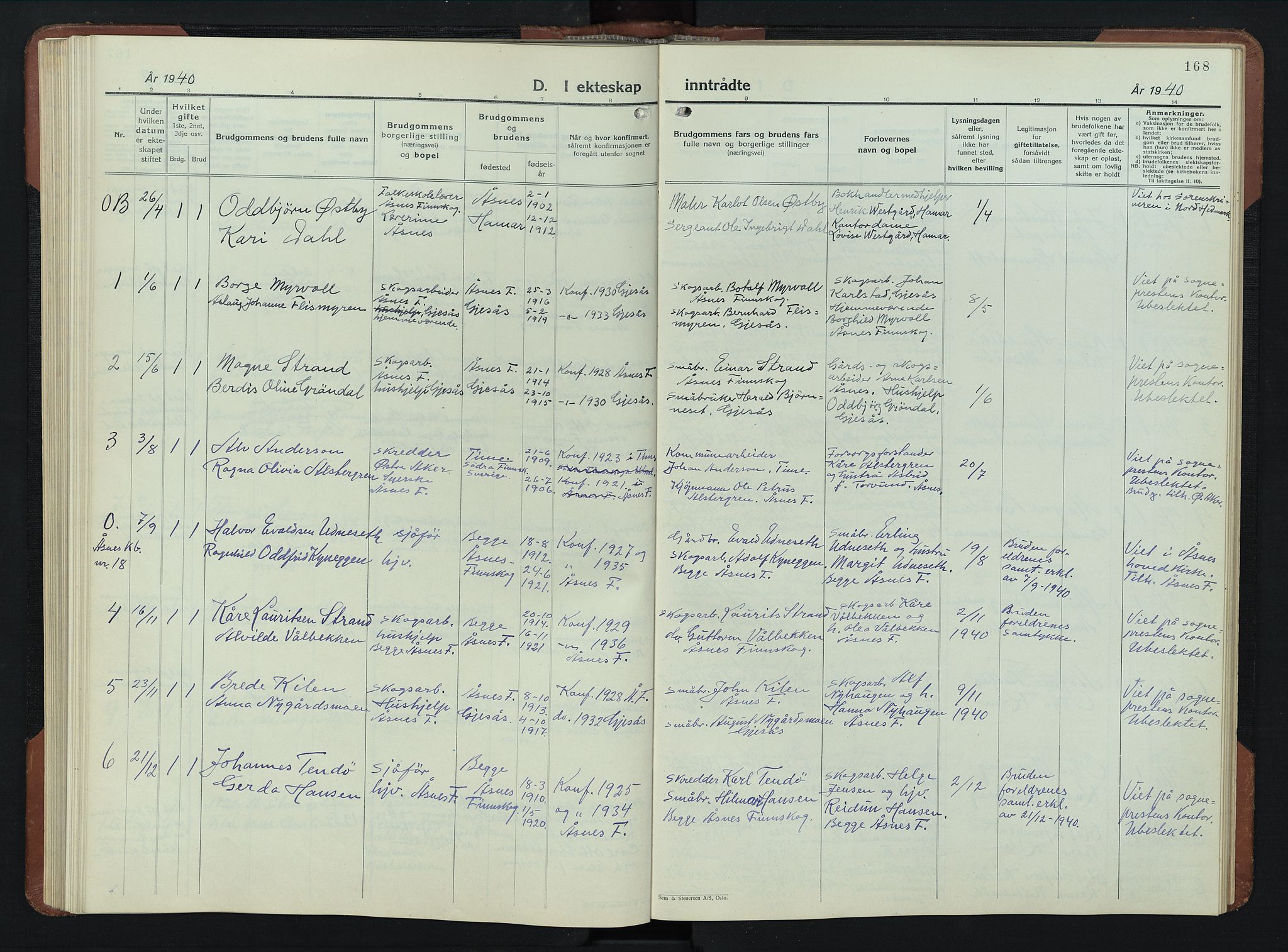 Åsnes prestekontor, AV/SAH-PREST-042/H/Ha/Hab/L0009: Parish register (copy) no. 9, 1930-1954, p. 168