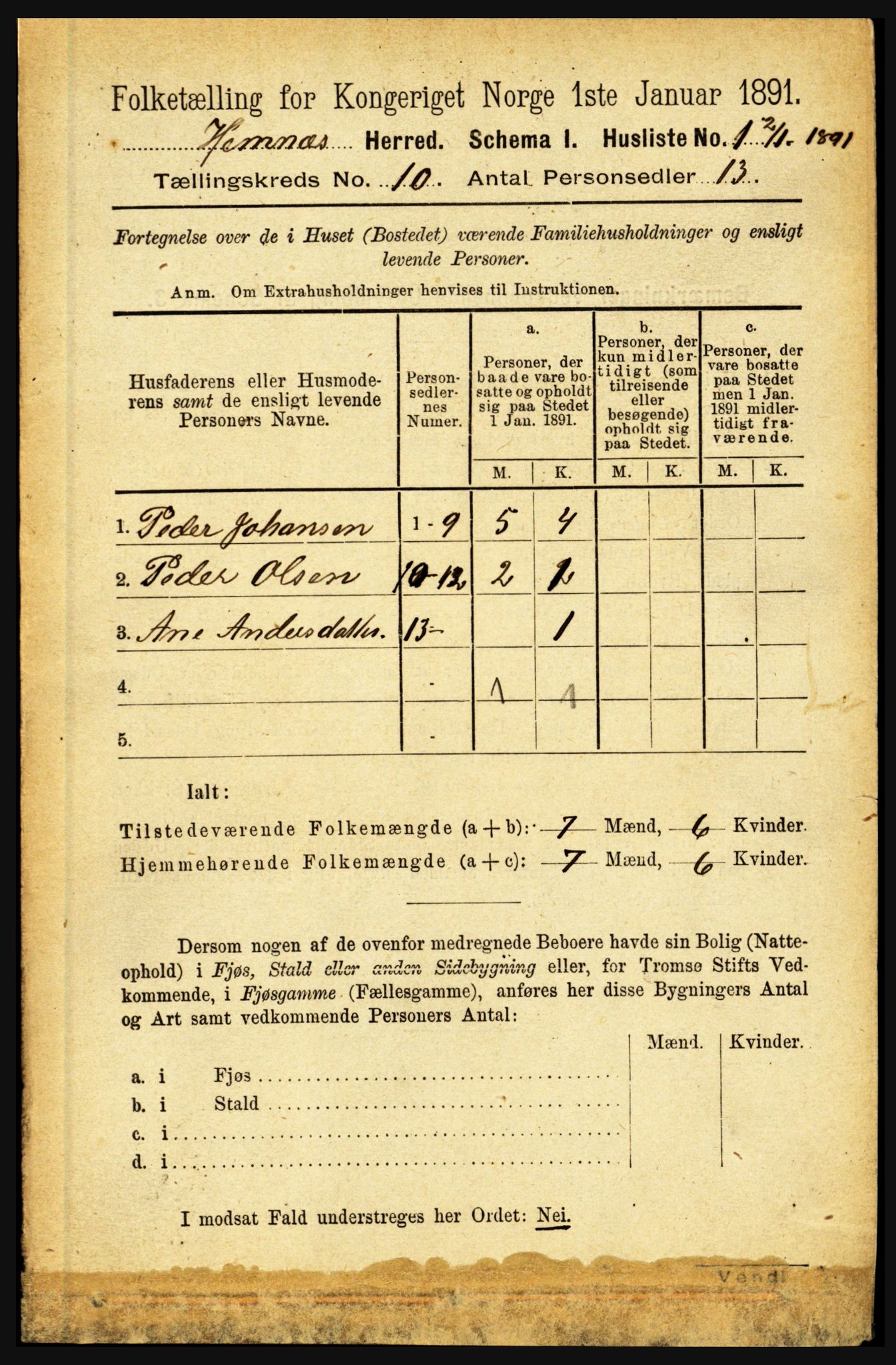 RA, 1891 census for 1832 Hemnes, 1891, p. 4735