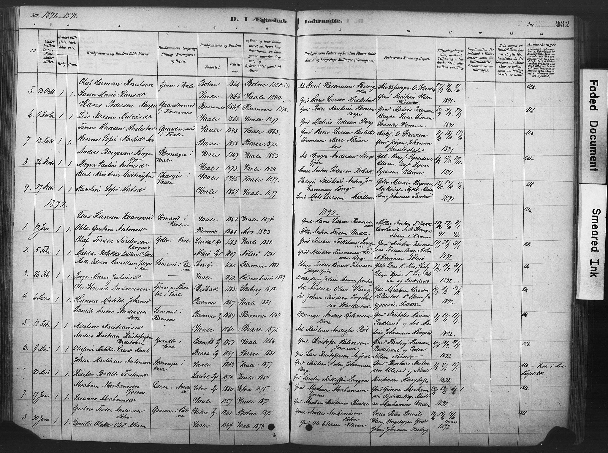 Våle kirkebøker, SAKO/A-334/F/Fa/L0011: Parish register (official) no. I 11, 1878-1906, p. 232