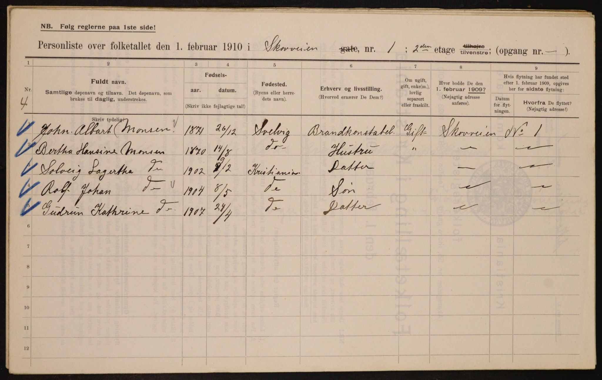 OBA, Municipal Census 1910 for Kristiania, 1910, p. 91923