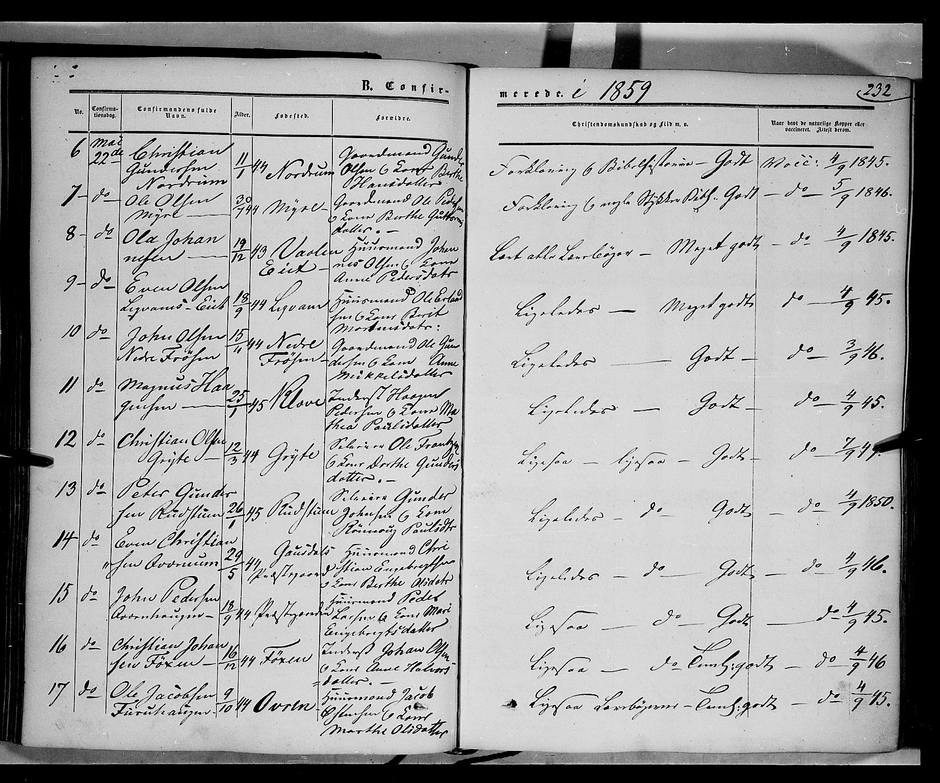 Gausdal prestekontor, AV/SAH-PREST-090/H/Ha/Haa/L0008: Parish register (official) no. 8, 1850-1861, p. 232