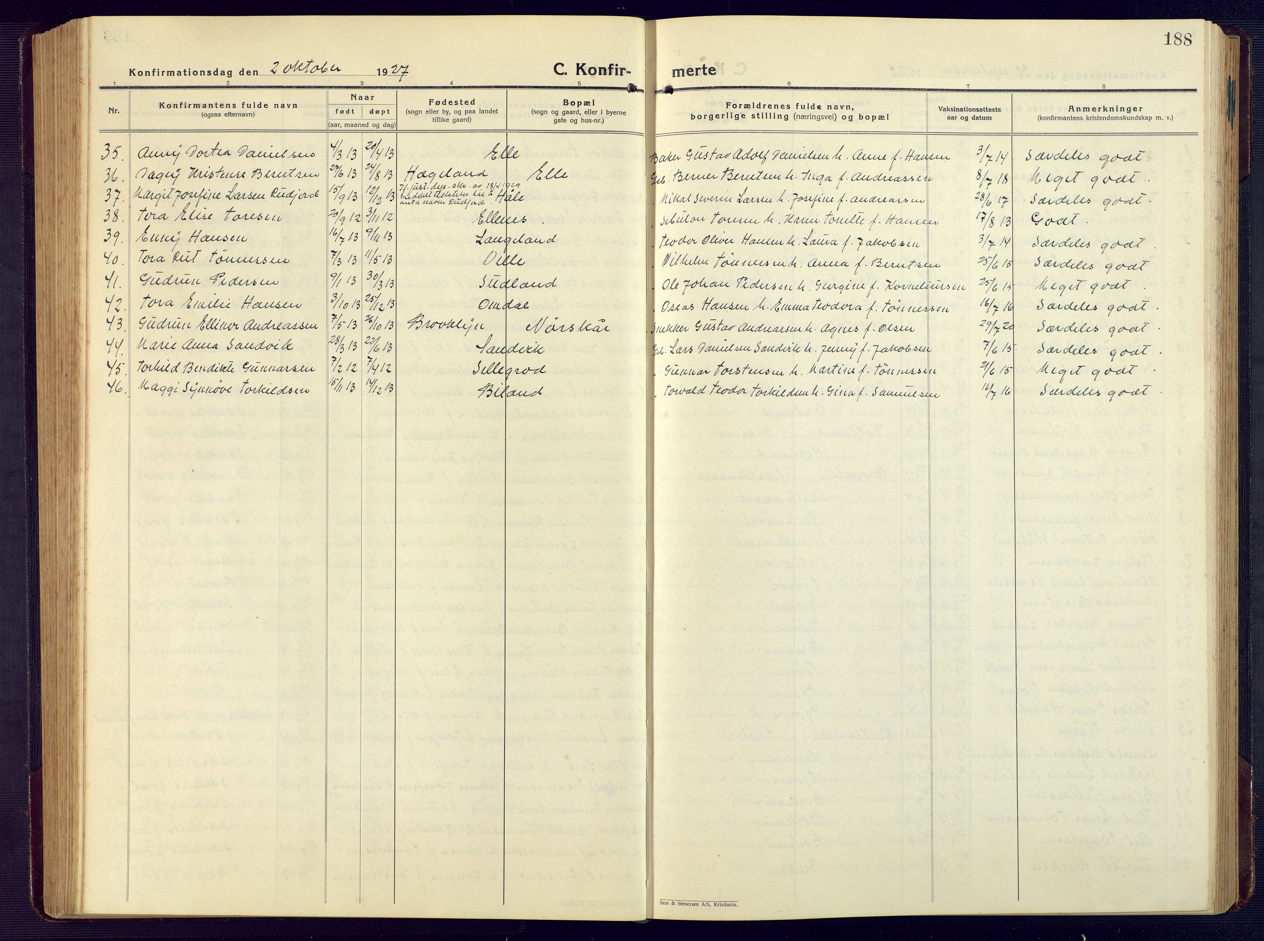 Lista sokneprestkontor, AV/SAK-1111-0027/F/Fb/L0006: Parish register (copy) no. B 6, 1924-1947, p. 188